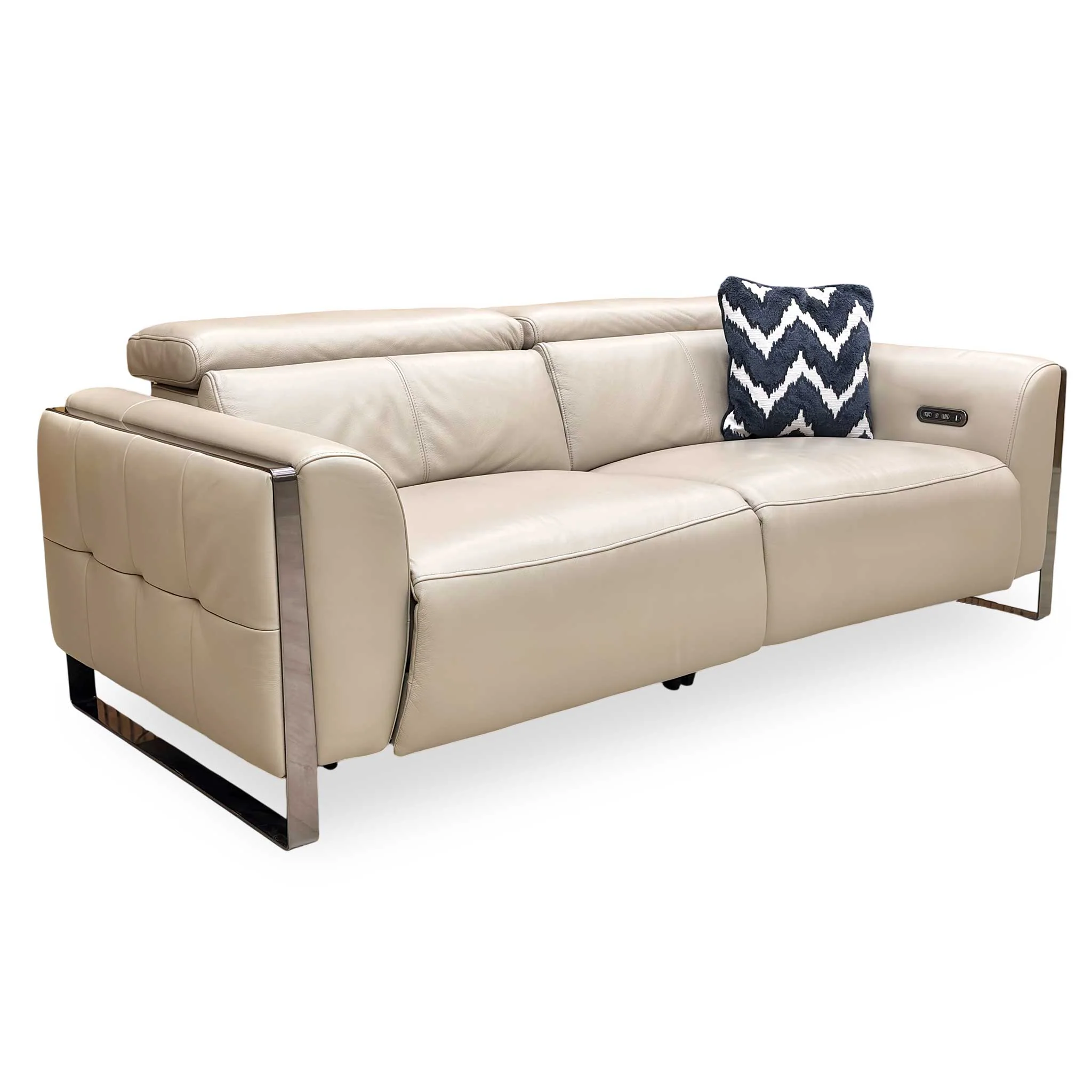 ‘Gisella’ Cat-40:08 Oyster Leather 3 Seater Power Recliner Sofa with Power Headrests - Image 7