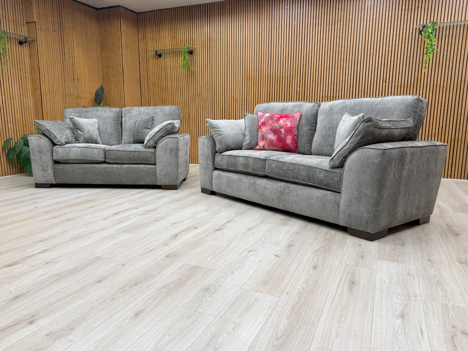 'Harvey' Meridian Charcoal Grey Chenille Fabric 3 + 2 Seater Sofa Set - Image 3