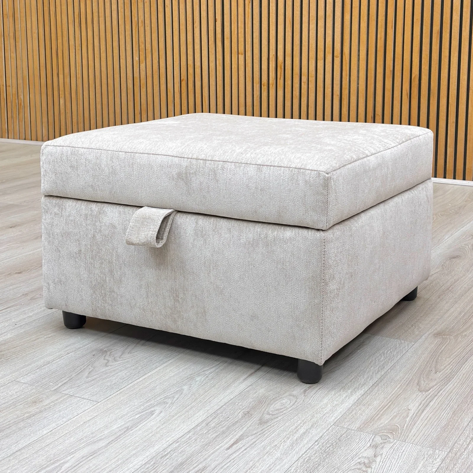 ‘Harvey’ Truffle Derwent Soft Weave Fabric Storage Footstool - Image 3