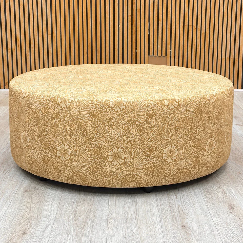 ‘Iris’ Yellow Velvet Floral Patterned Footstool - Image 3