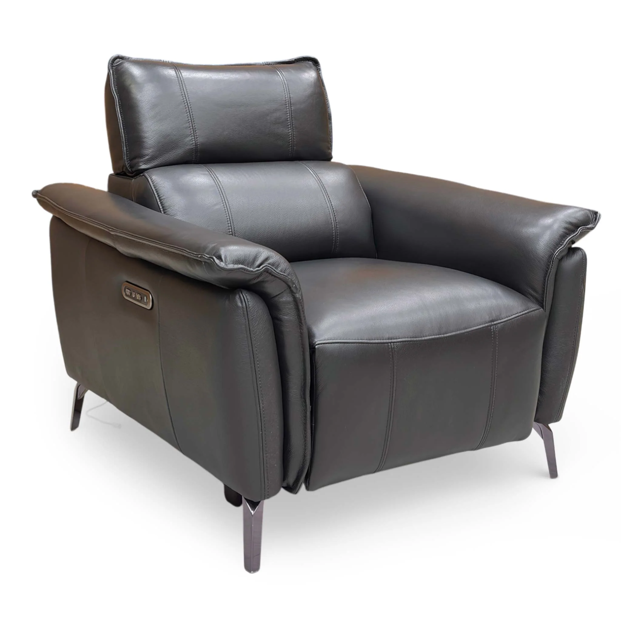 ‘Jude’ Oslo Jet Black Cat-40:23 Leather Power Recliner Chair with Telescopic Headrests - Image 7