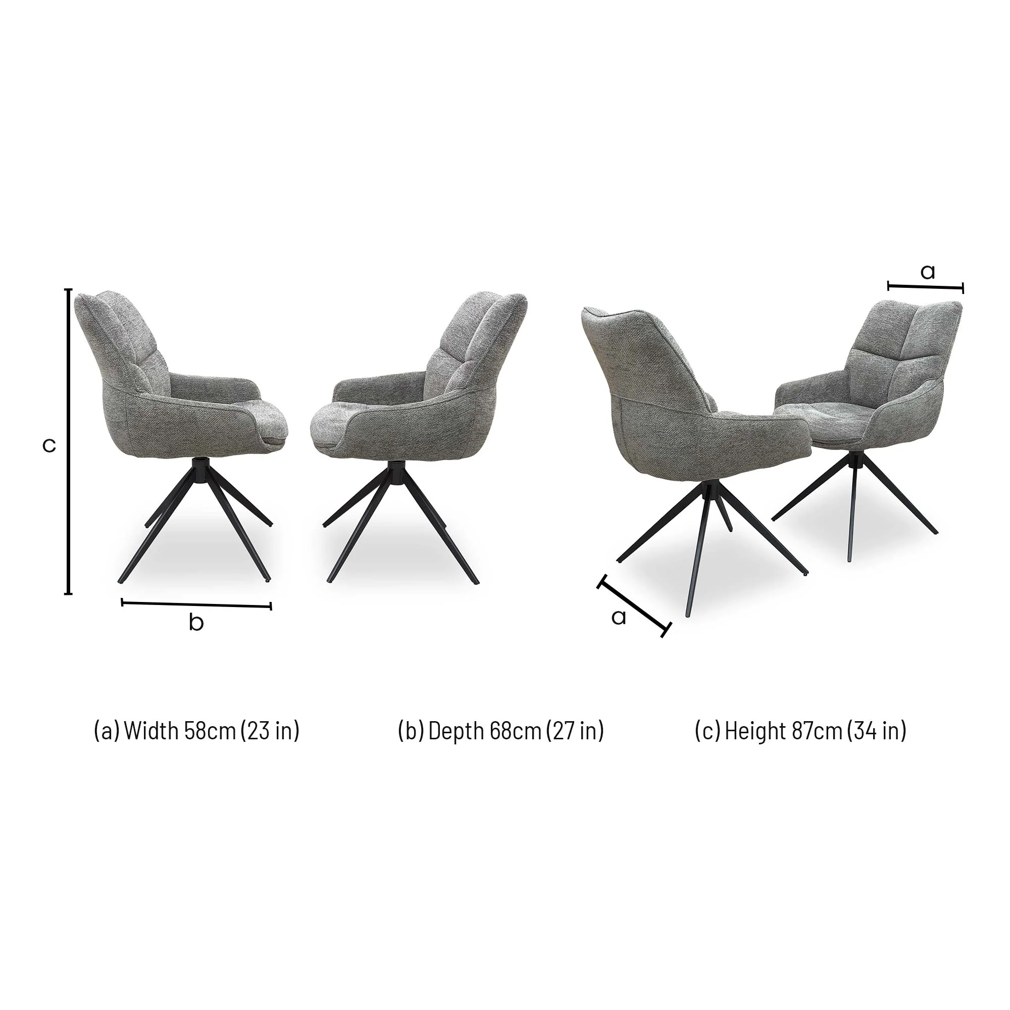 ‘Kiara’ Ash Pair of Fabric Swivel Dining Chairs - Image 7