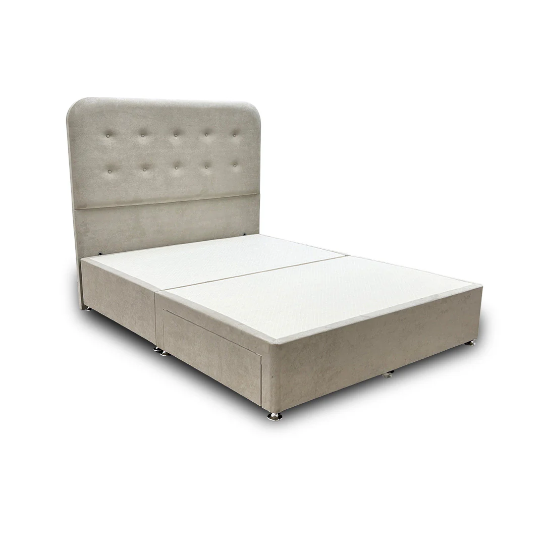 ‘Langley’ Stone Fabric Floor Standing Headboard + Base with 2 Drawers - King - Image 5