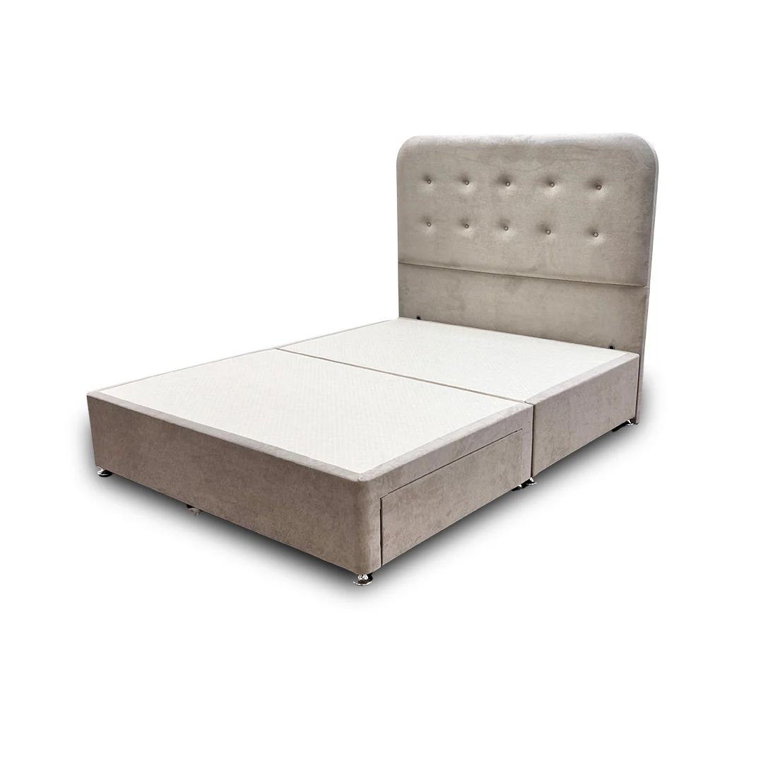 ‘Langley’ Stone Fabric Floor Standing Headboard + Base with 2 Drawers - King - Image 6