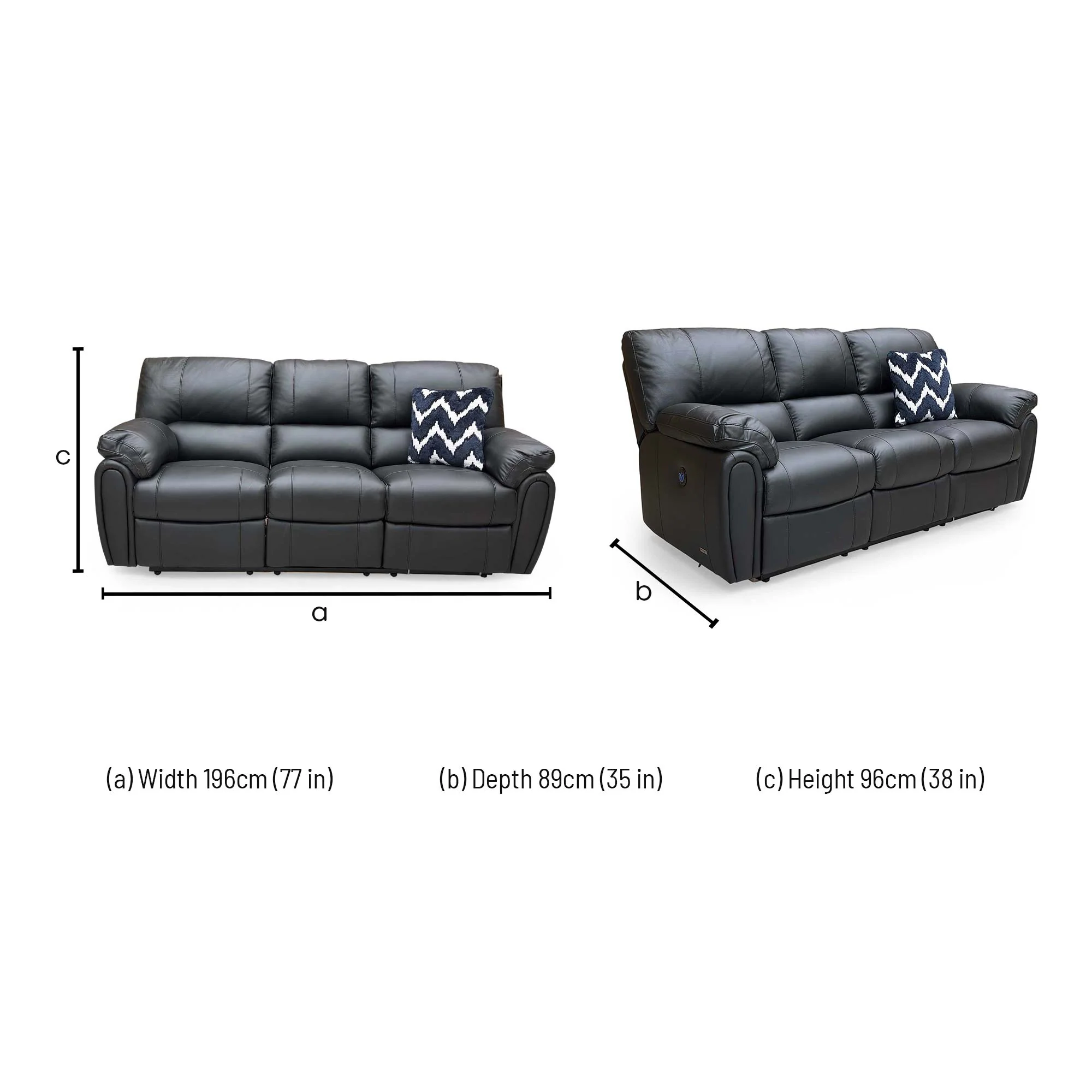 ‘Leighton’ Faux Leather High Back 3 Seater Power Recliner Sofa - Black - Image 10