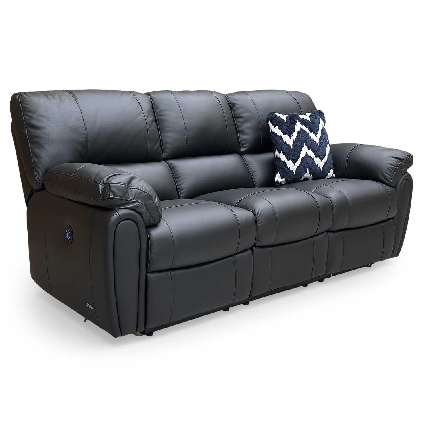 ‘Leighton’ Faux Leather High Back 3 Seater Power Recliner Sofa - Black - Image 7