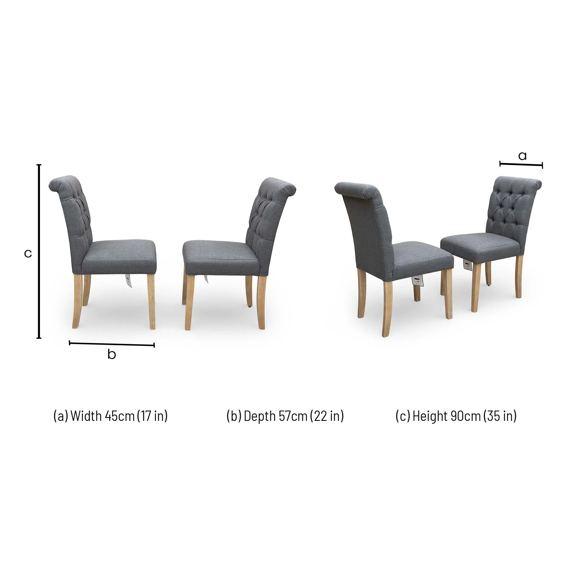 ‘Lewis’ Anthracite Fabric Button Back Roll Back Fixed Dining Chairs - Set of 2 - Image 7