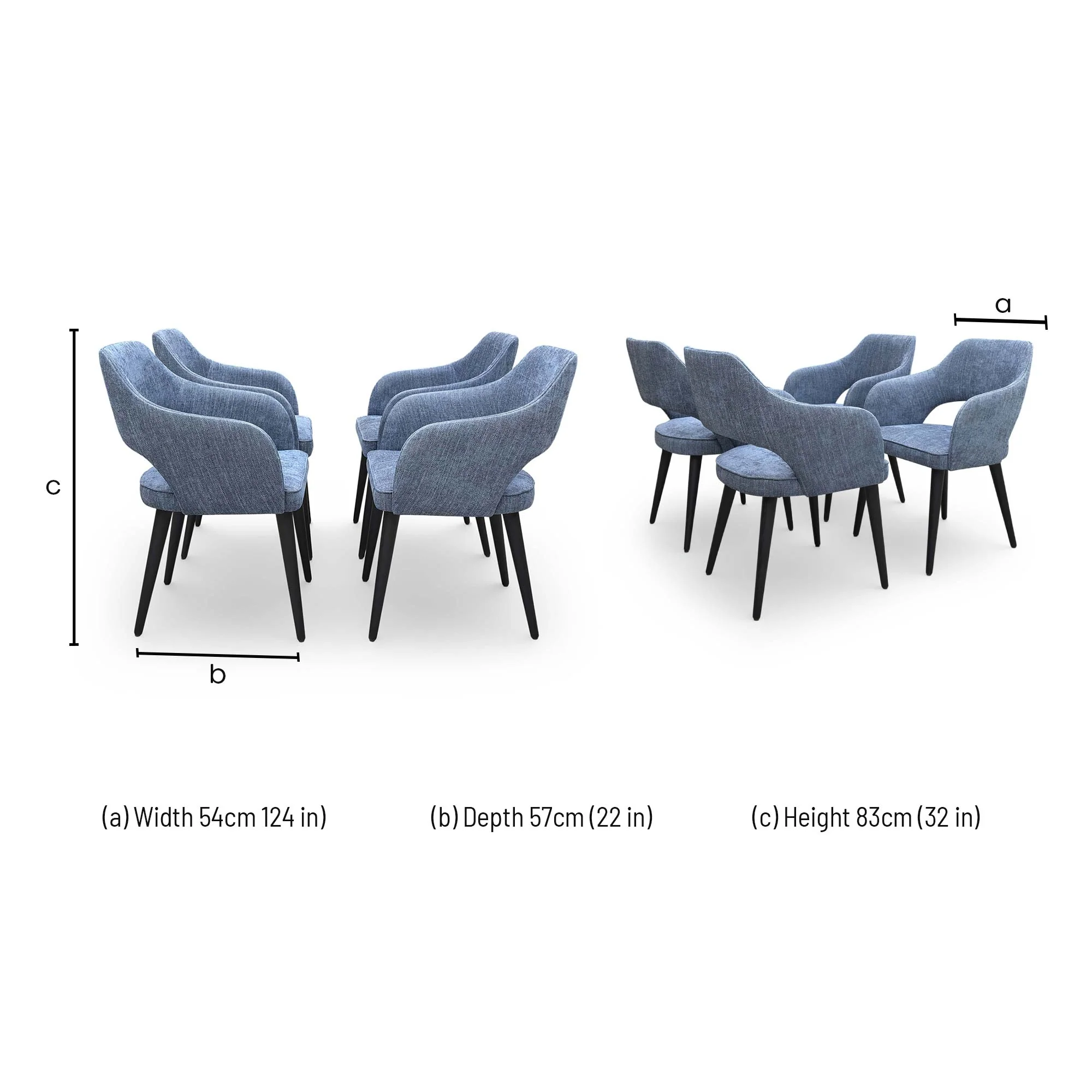 ‘Manu’ Navy Blue Fabric Fixed Dining Chairs - Set of 4 - Image 7