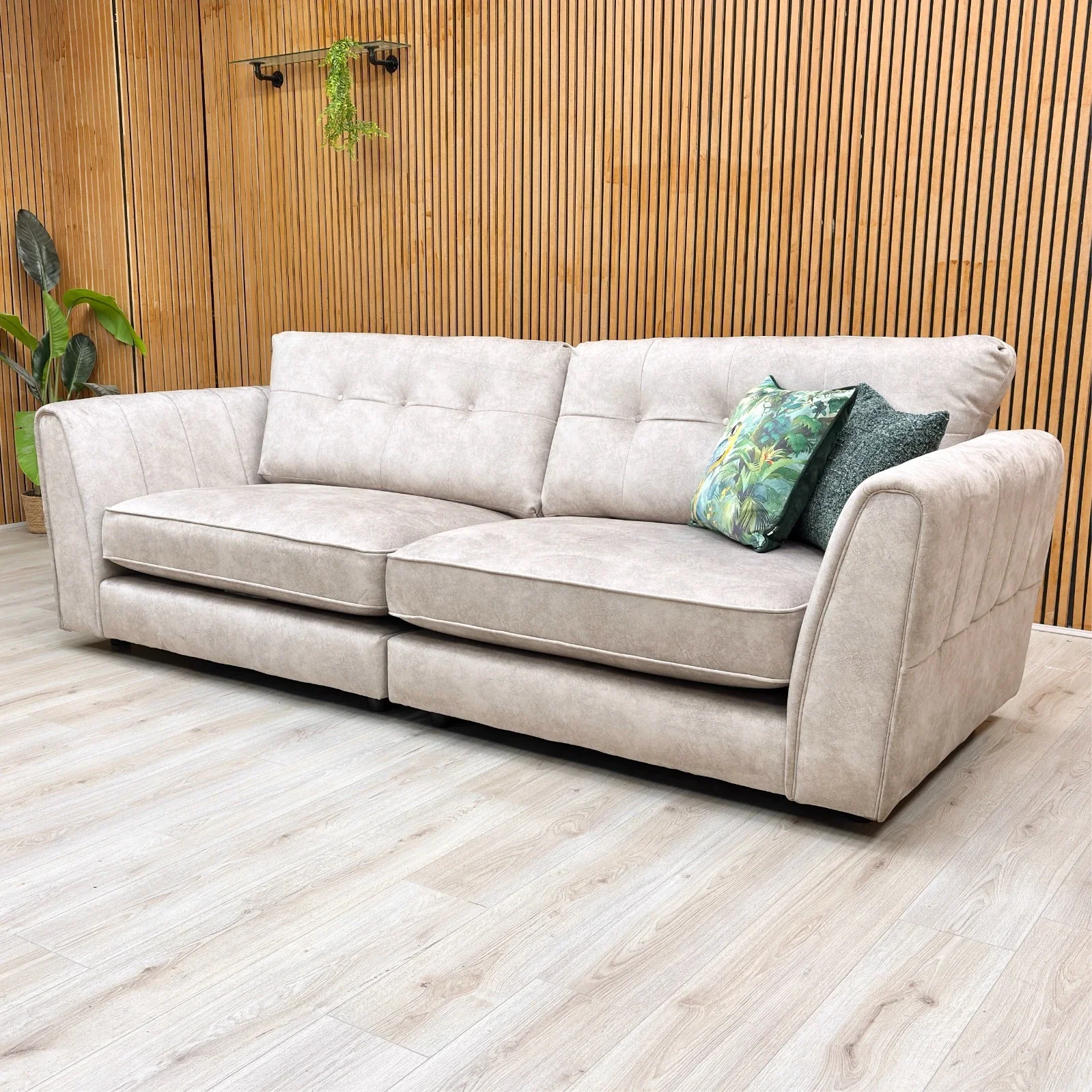 ‘Mariah' Dapple Cream-Tri No Insert Velvet Classic Back 4 Seater Split Frame Sofa (Ariana) - Image 3