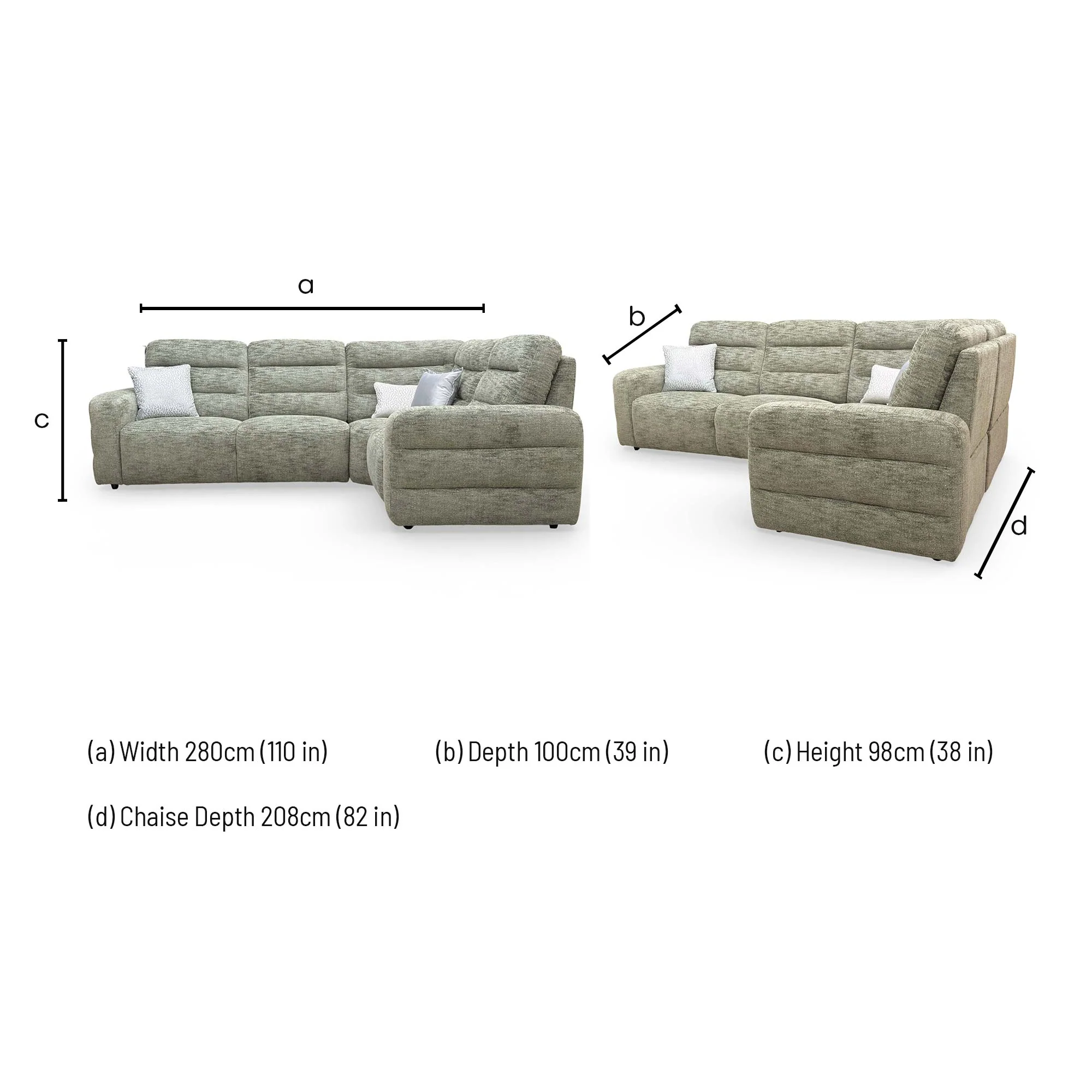 'Melody' Olive Green Woven Fabric High Back Corner Sofa - Image 7