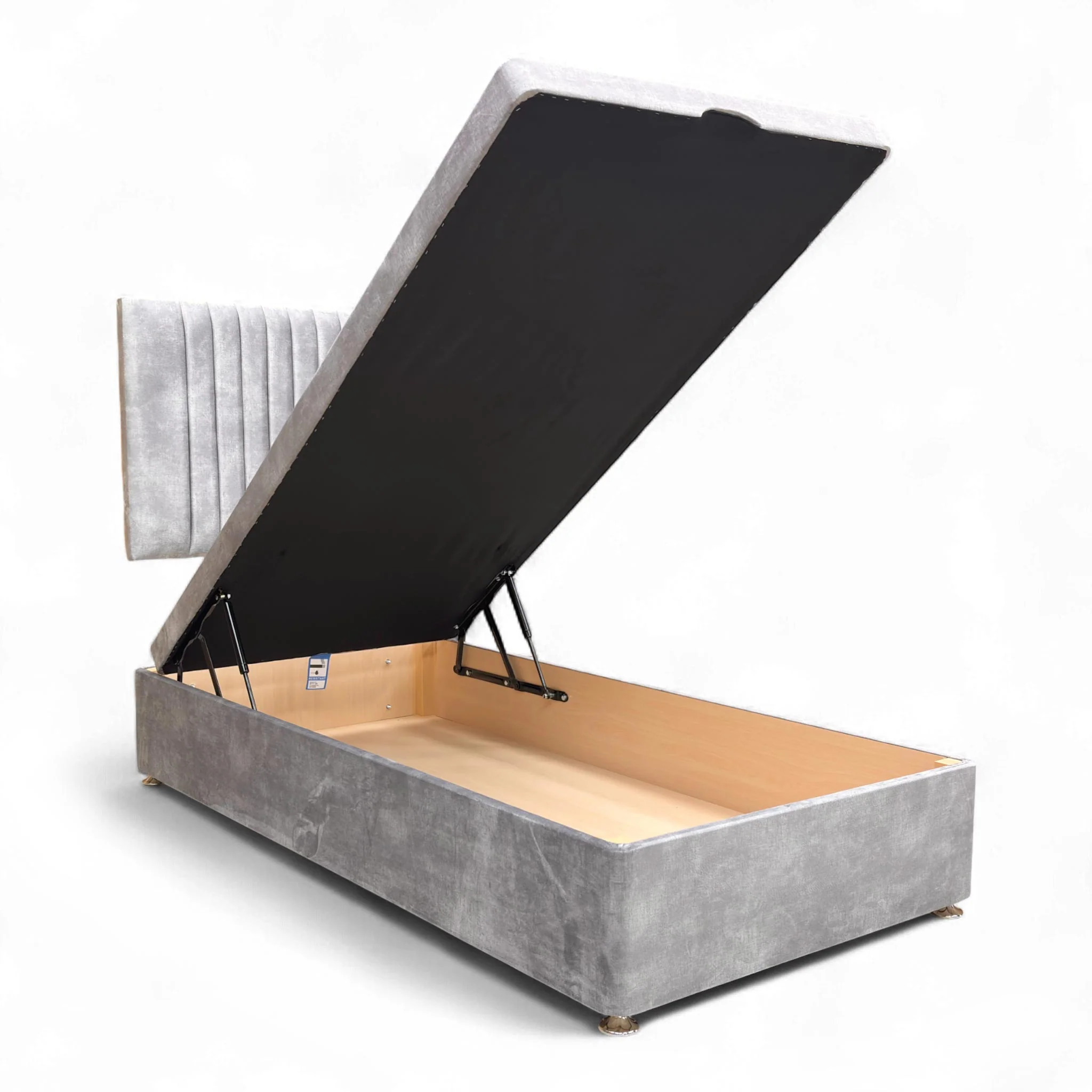 ‘Nero’ Lace Dolphin Velvet + End Lift Ottoman Divan Base - Single - Image 7