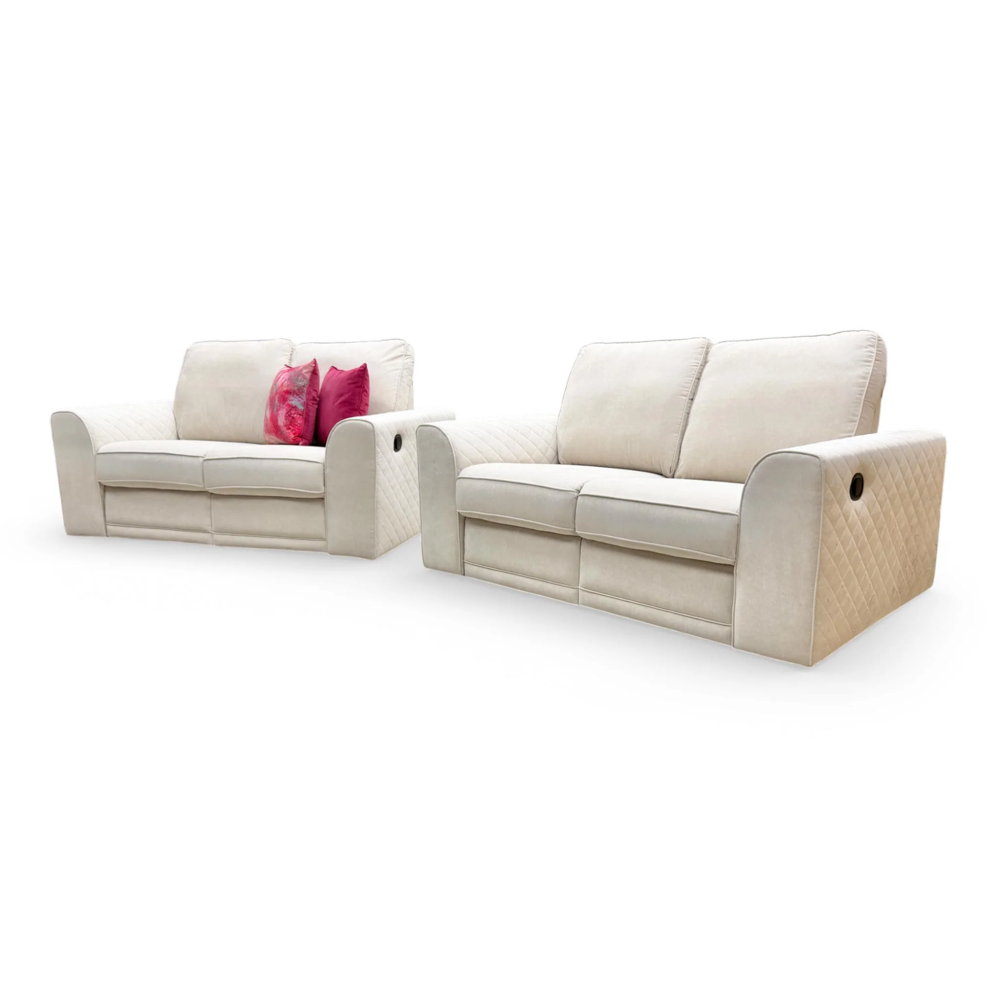 'Orka' Cream Plaza Linen Fabric 2 + 2 Seater Manual Recliner Sofa Set - Image 9