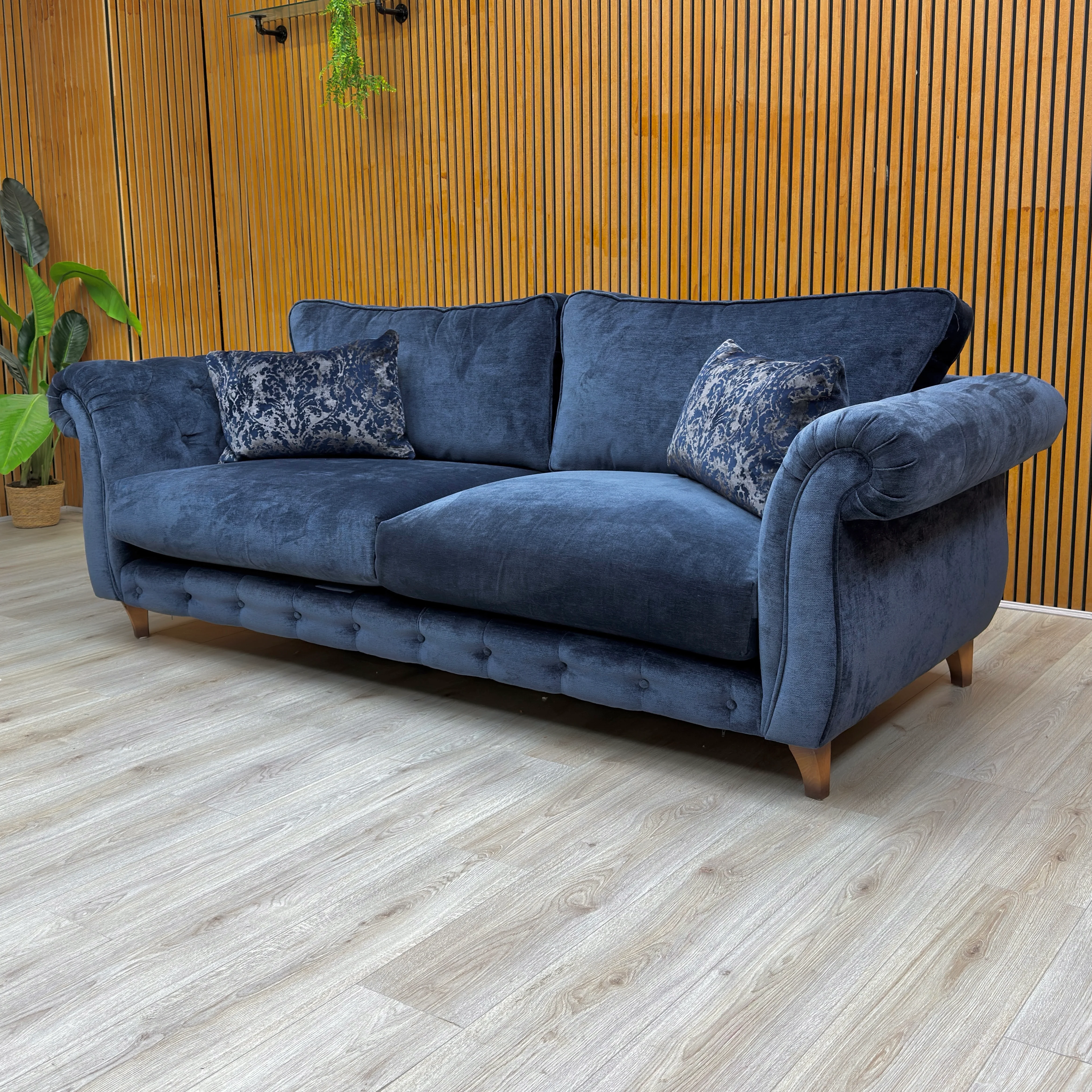 'Palace' Derwent Denim Navy Fabric Classic Back 4 Seater Sofa - Image 3