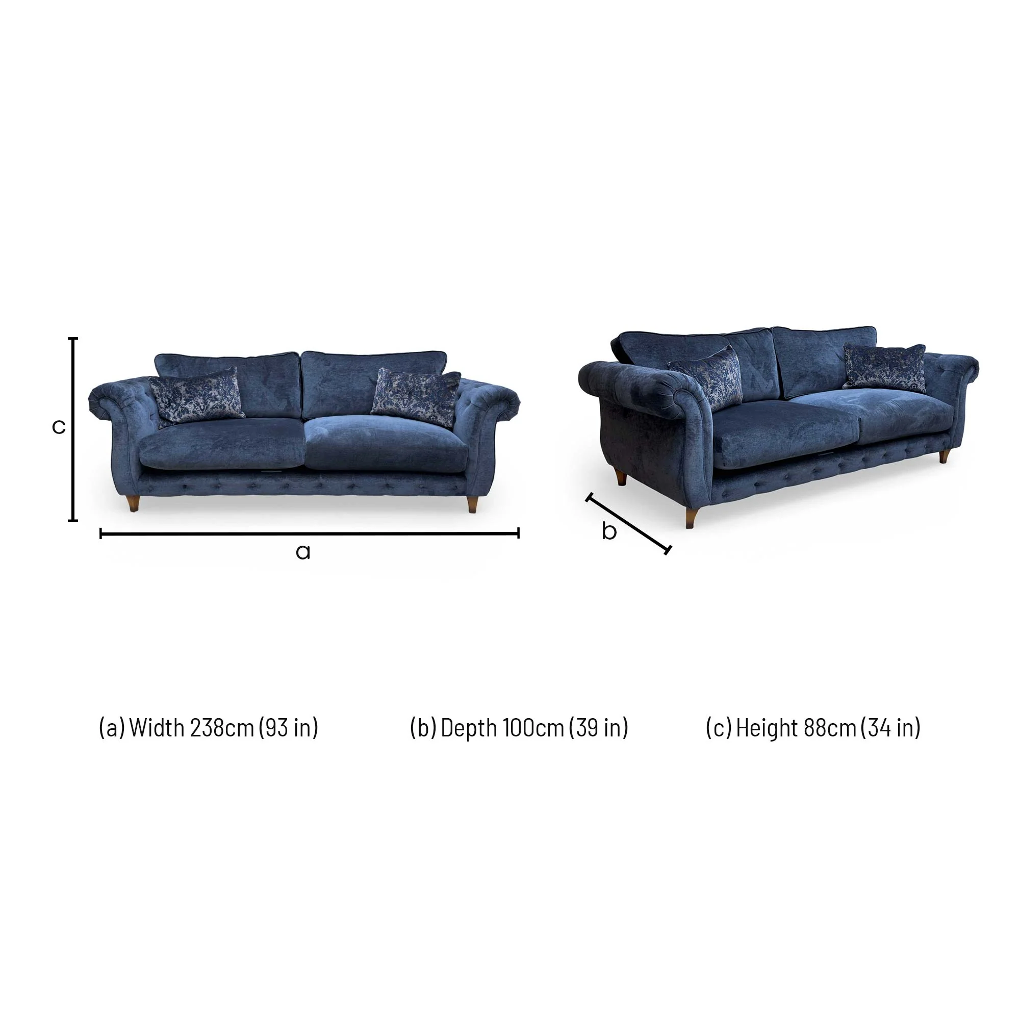 'Palace' Derwent Denim Navy Fabric Classic Back 4 Seater Sofa - Image 7