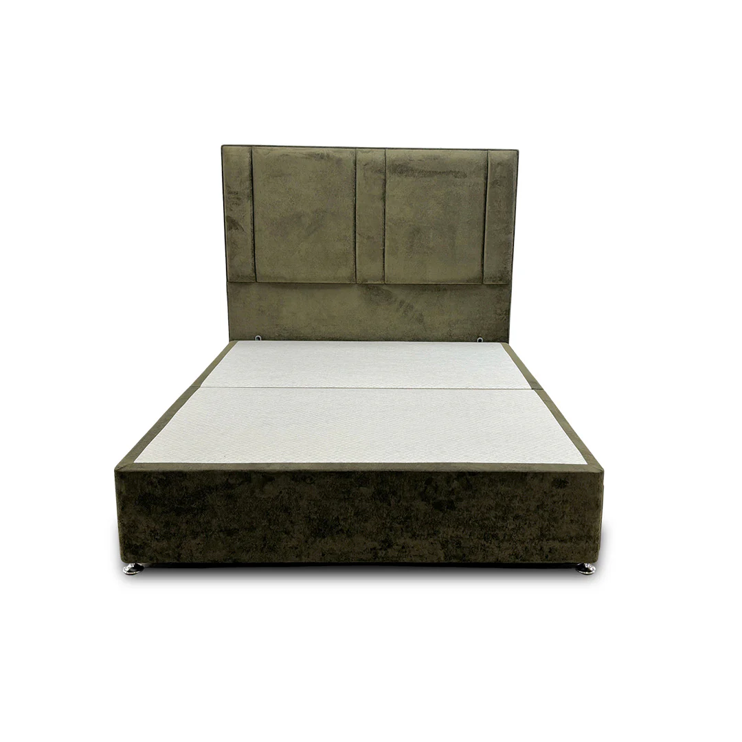 ‘Pegasus’ Khaki Velvet Floor Standing Headboard + Base with 2 Drawers - King - Image 3