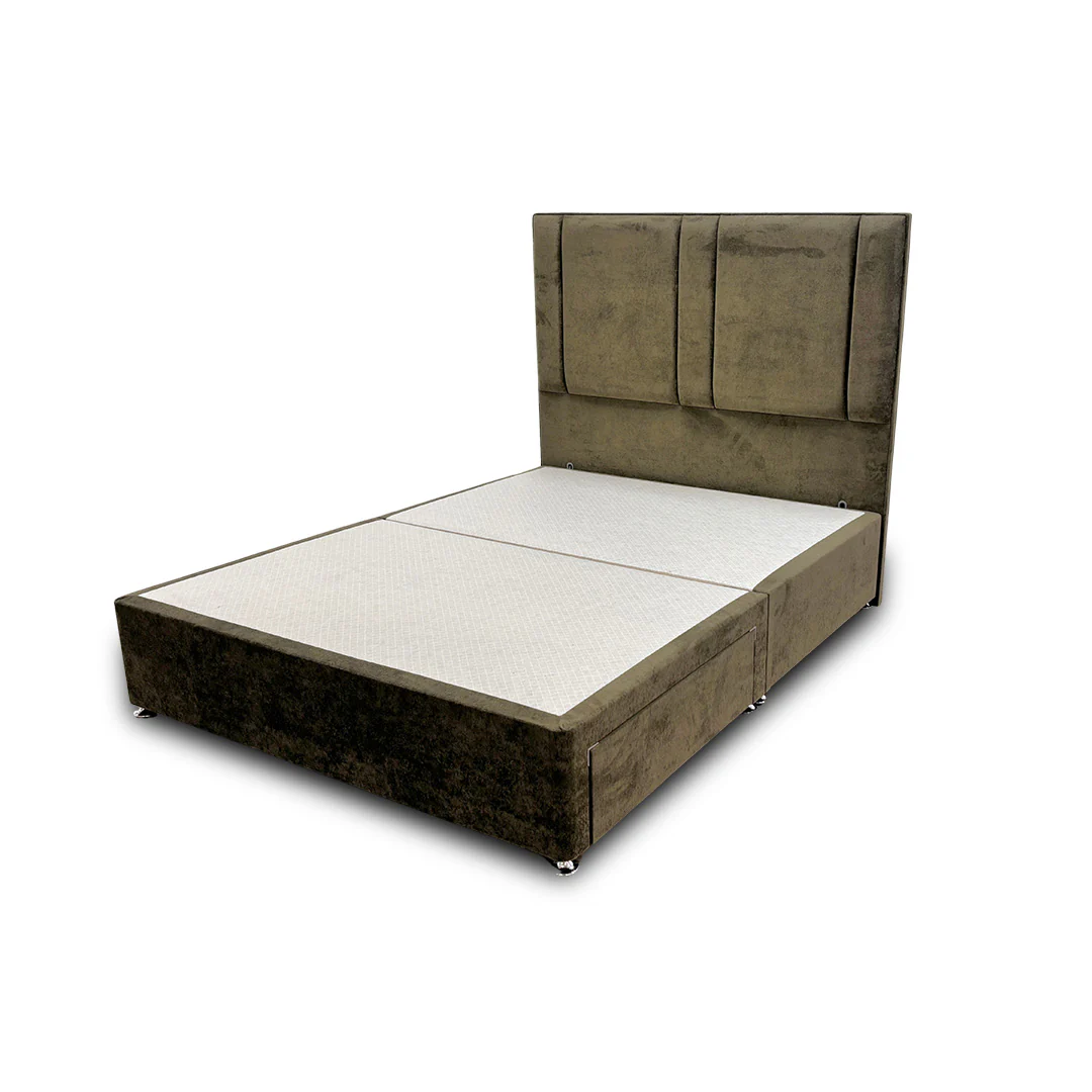 ‘Pegasus’ Khaki Velvet Floor Standing Headboard + Base with 2 Drawers - King - Image 6
