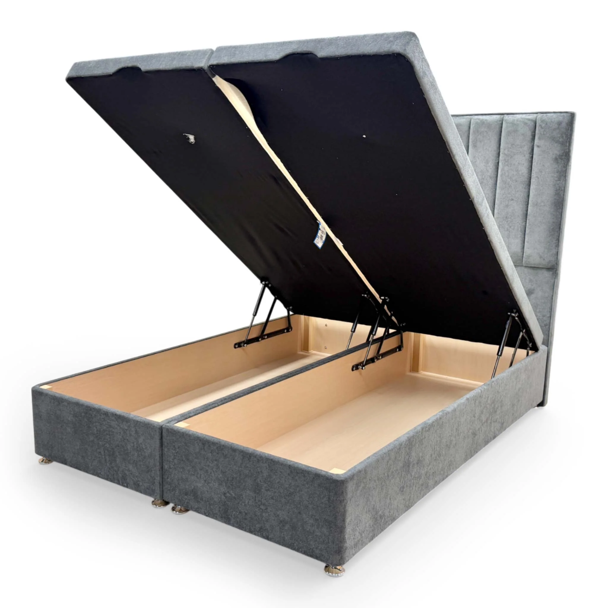 'Pluto' Milan Thunder Velvet Floor Standing Headboard + Double End Lift Ottoman Divan Base - Double - Image 8