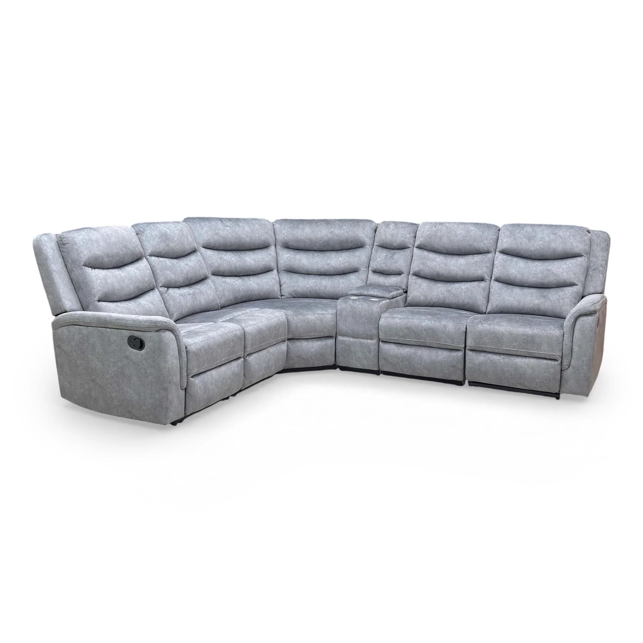 ‘Polly’ Dapple Grey Velvet Manual Recliner 2 Corner 2 Sofa with Cup Holder Console - Image 10