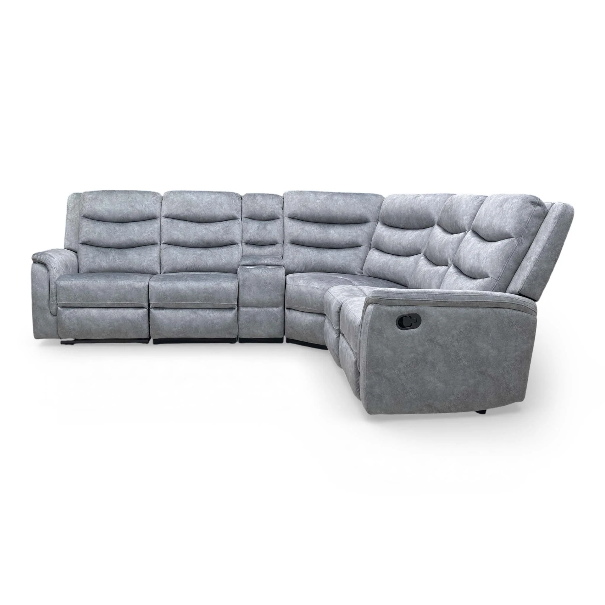 ‘Polly’ Dapple Grey Velvet Manual Recliner 2 Corner 2 Sofa with Cup Holder Console - Image 11