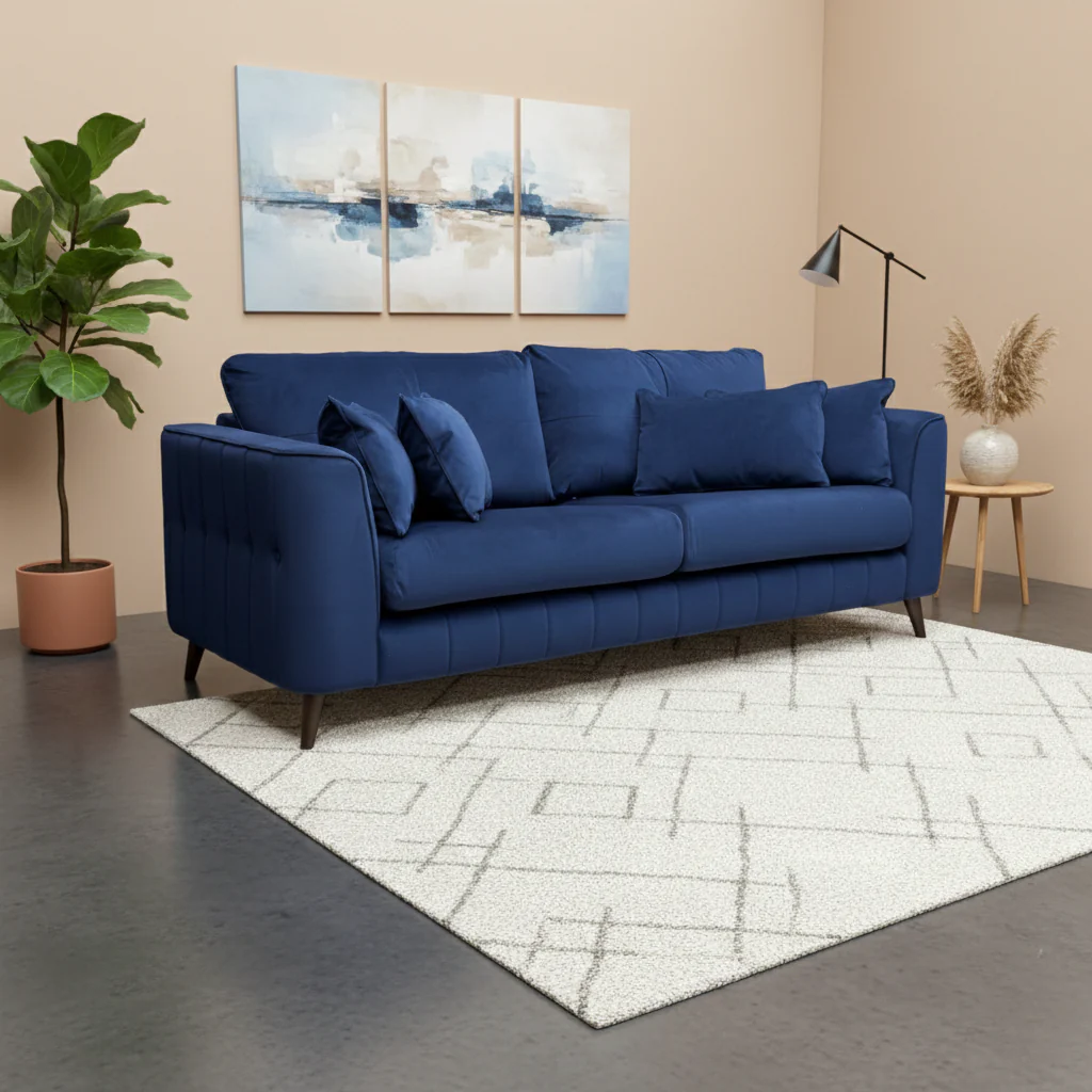 ‘Remy’ Super Matt Velvet Royal Blue All Over Velvet 4 Seater Sofa - Image 2