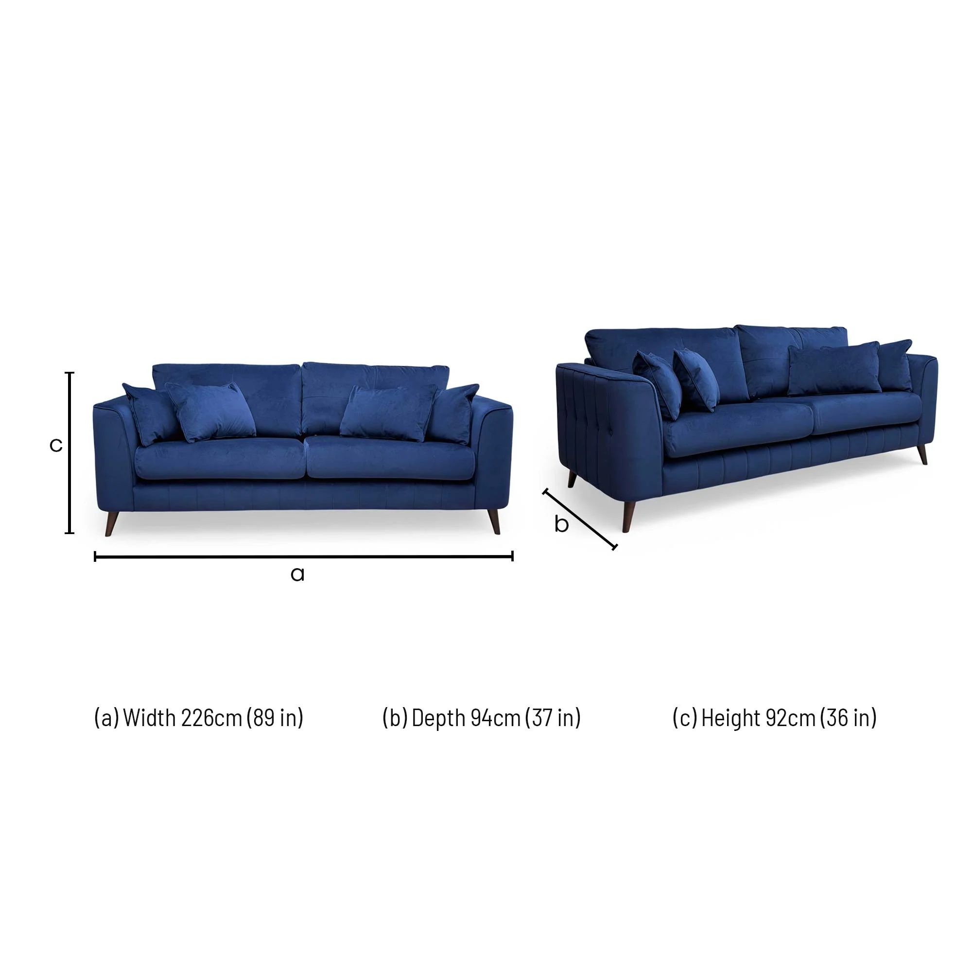 ‘Remy’ Super Matt Velvet Royal Blue All Over Velvet 4 Seater Sofa - Image 7