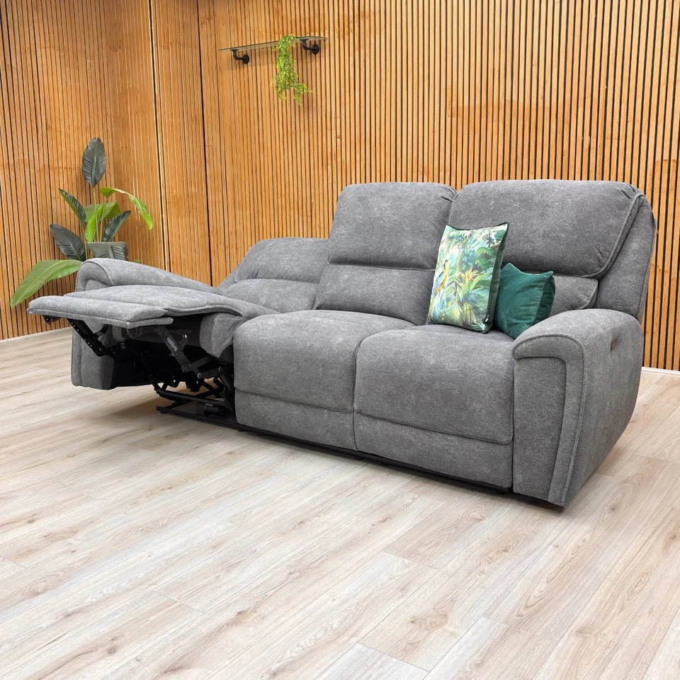 ‘Ricky’ Charcoal Grey Teddy Velvet 3 Seater Power Recliner Sofa - Image 3