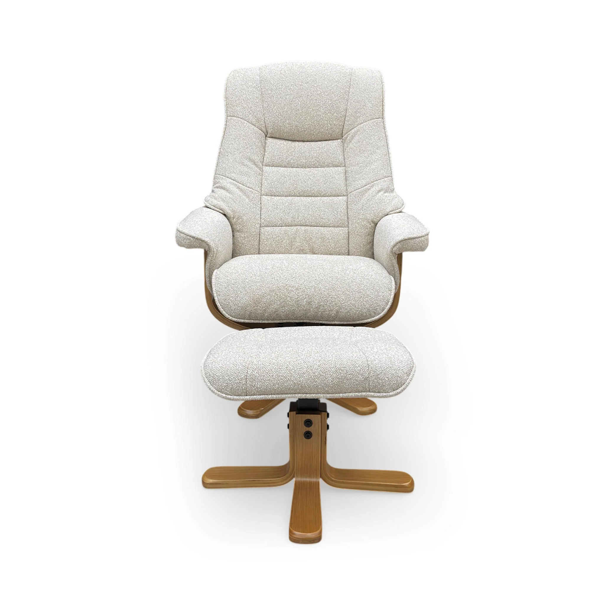 ‘Riga’ Hessian Beige Fabric Swivel Chair and Footstool - Image 5