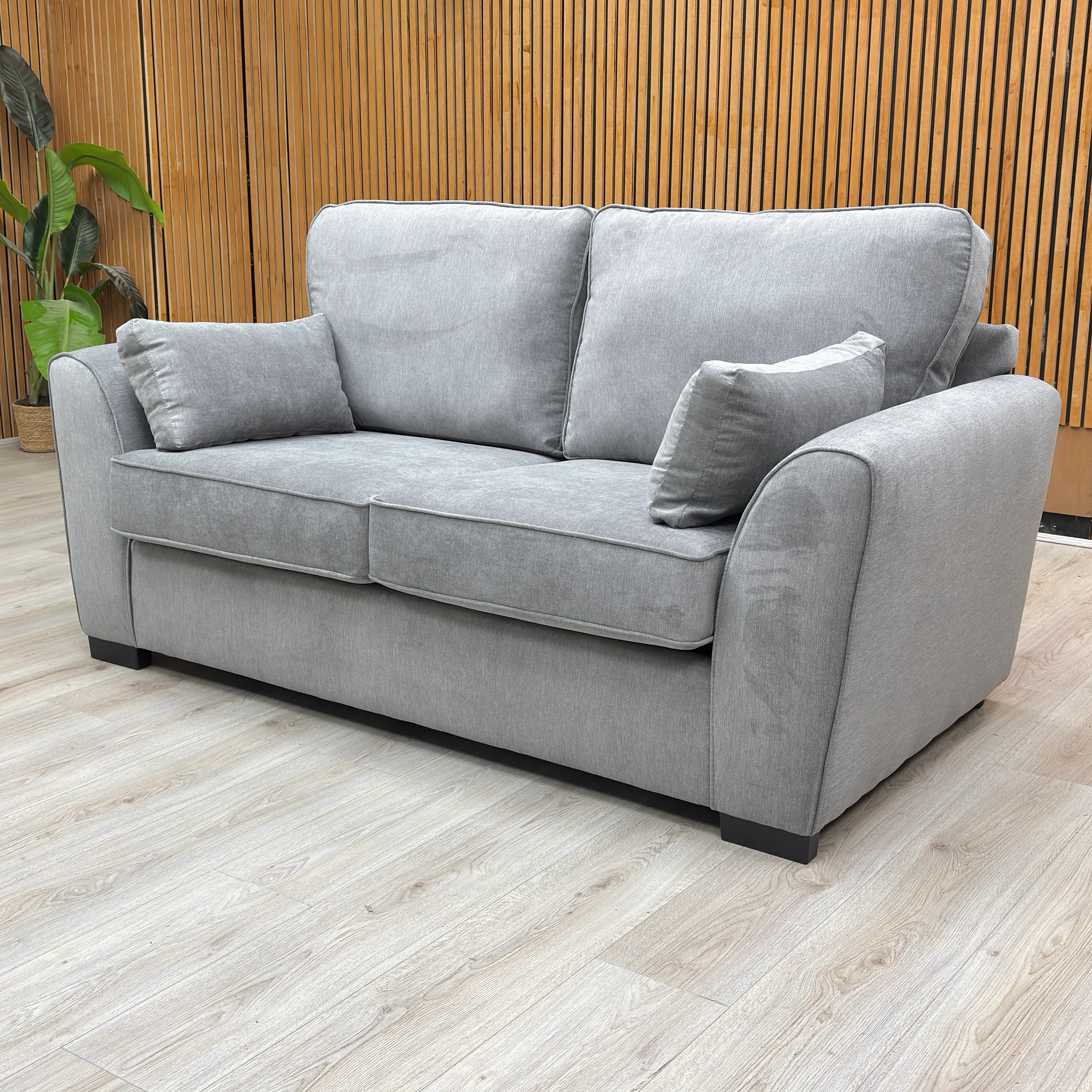 ‘Roma’ Pewter Grey Linen Fabric 2 Seater Sofa Bed - Image 3