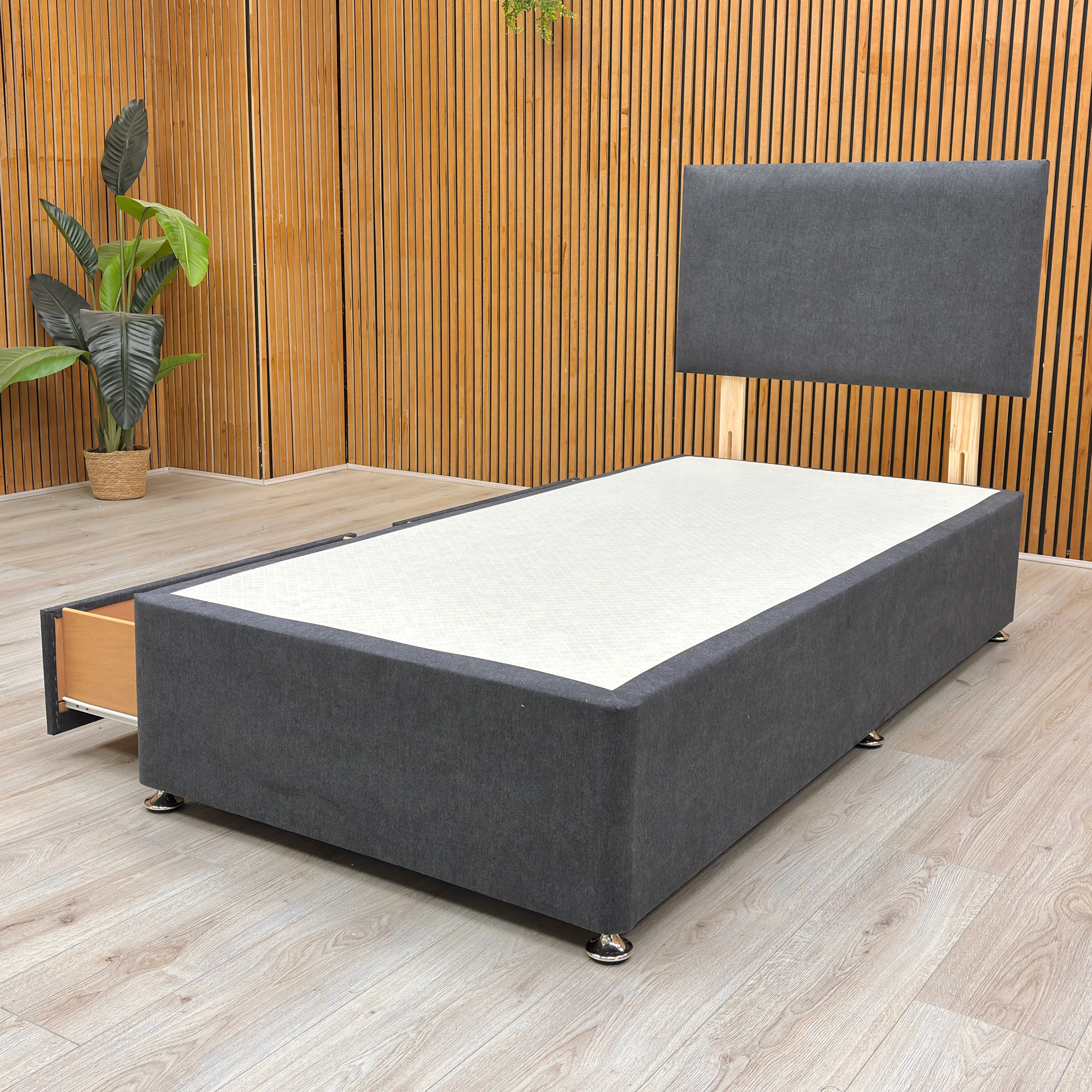 'Roma' Venice Carbon Fabric Headboard + 2 Draw Divan Base - Single - Image 3