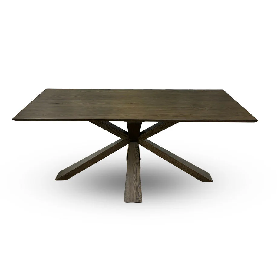 'Saigon' Dark Oak Veneer Wood Fixed Dining Table with Wooden Base - Image 3