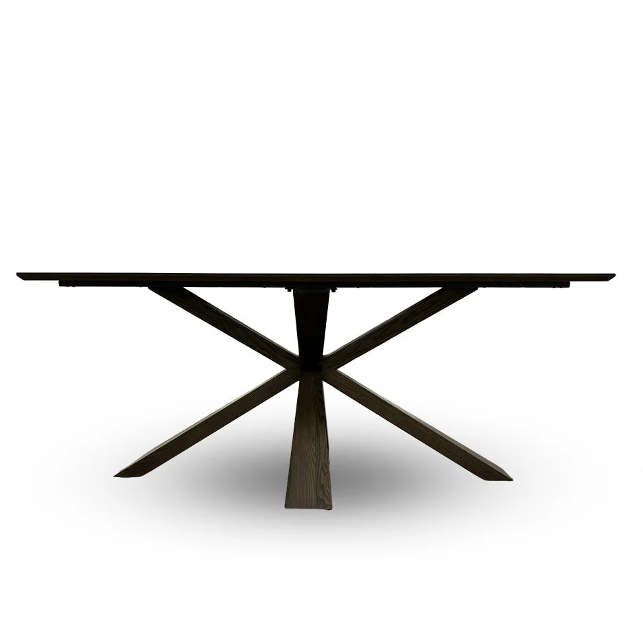 'Saigon' Dark Oak Veneer Wood Fixed Dining Table with Wooden Base - Image 5