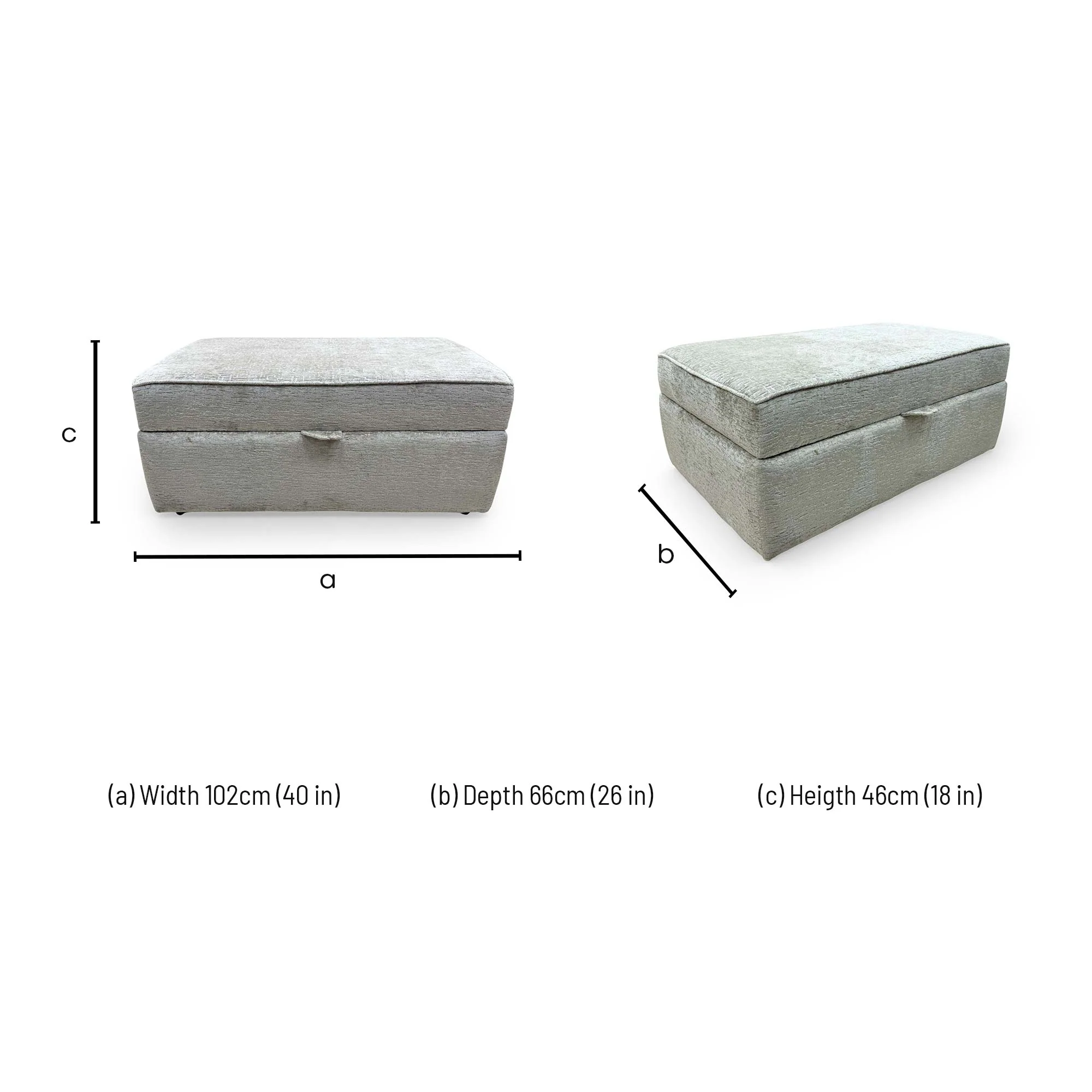 'Sasha' Ivory White Chenille Fabric Large Storage Footstool - Image 9