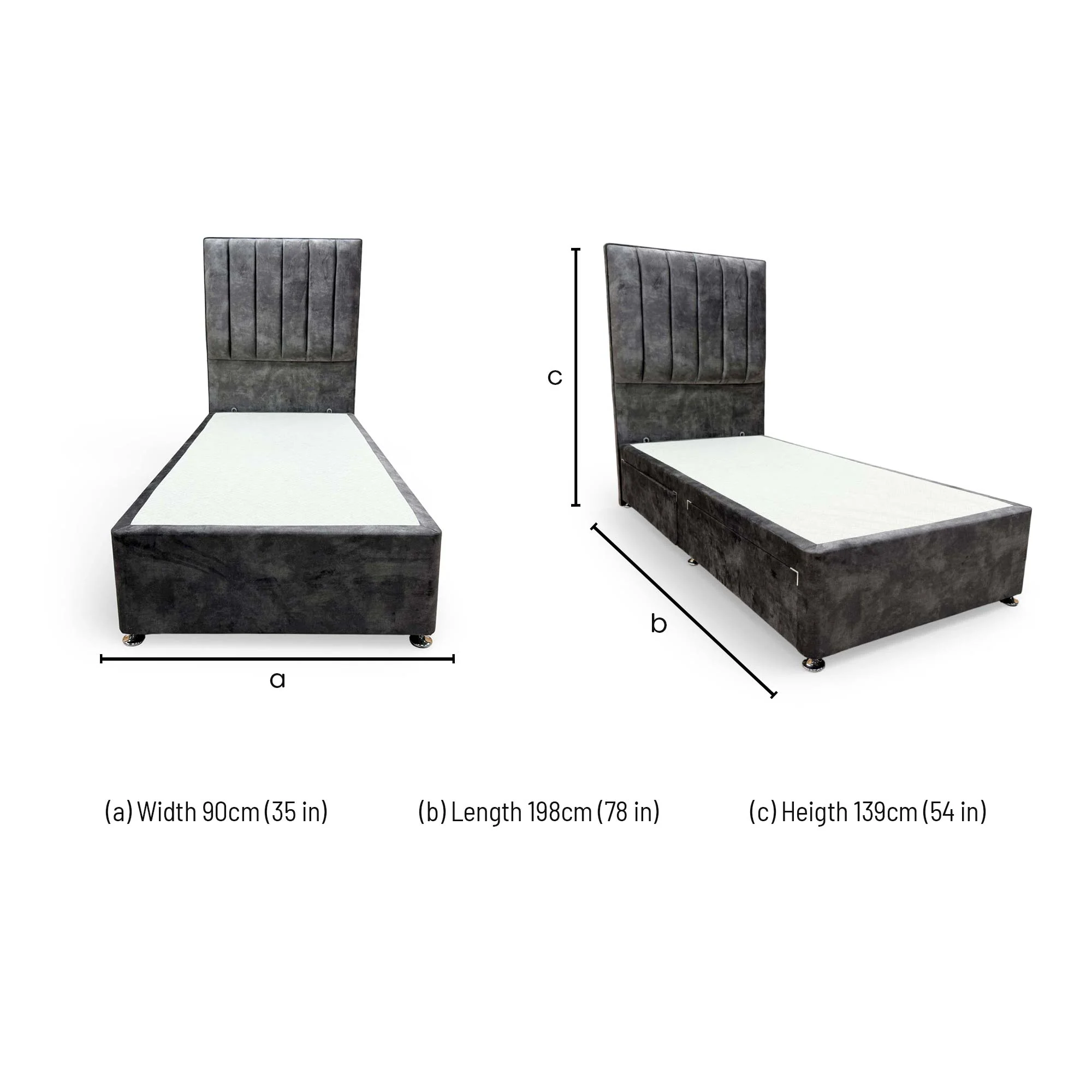 Sleep Story 'Dickens' Lace Domino Velvet Floor Standing Headboard + 2 Draw Divan Base - Single - Image 8