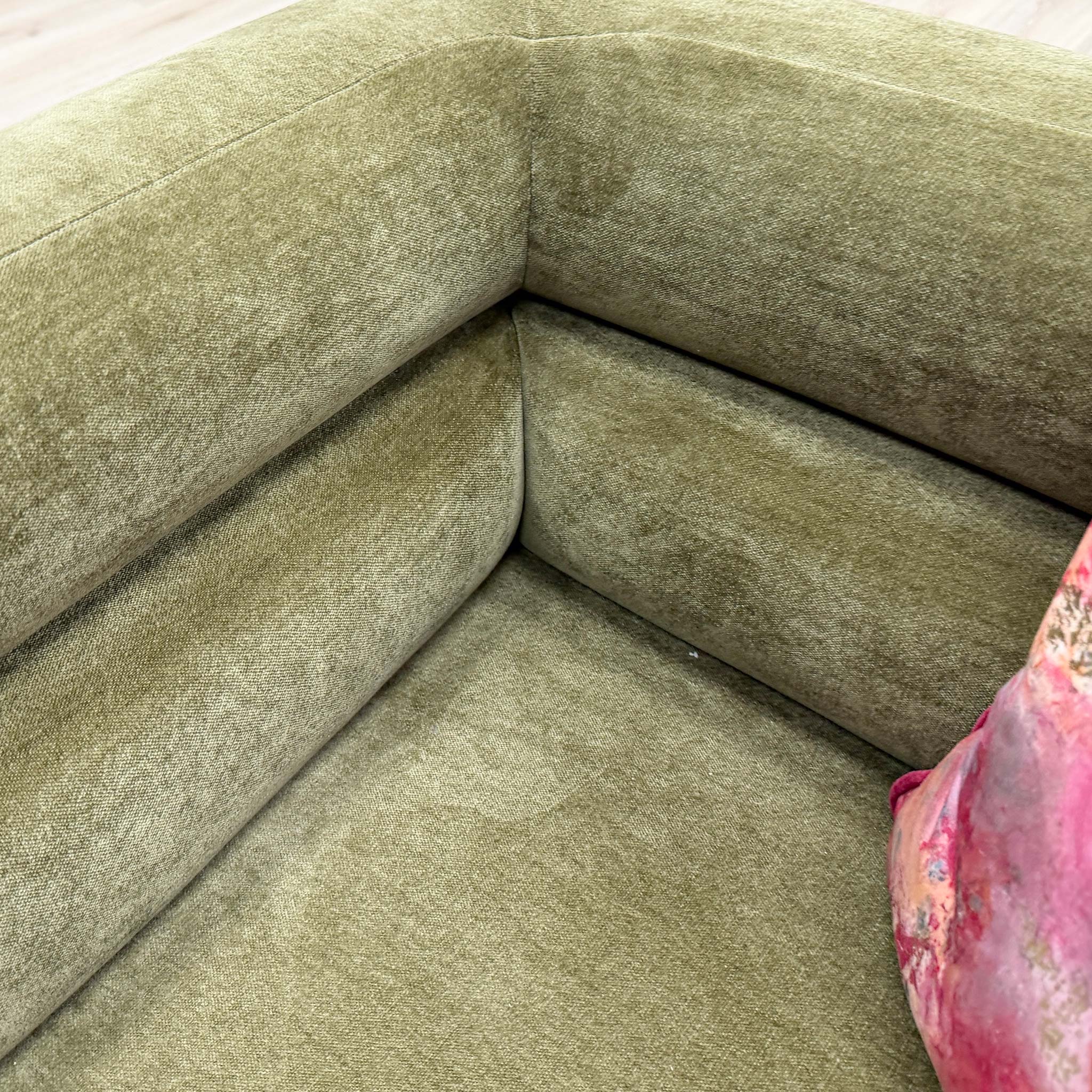 'Stacked' Olive Green Chenille Fabric Armchair - Image 5