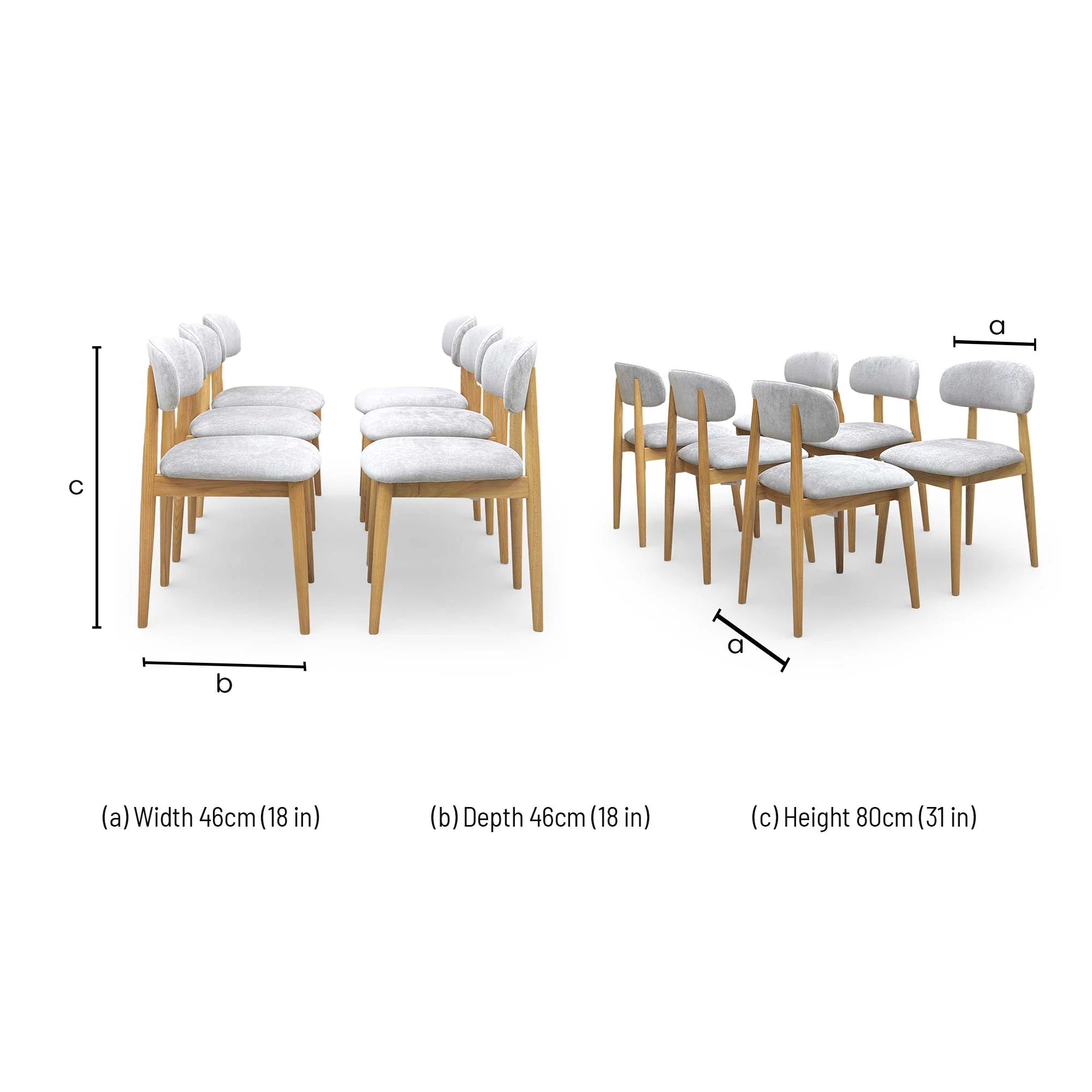 'Stockholm' Grey Upholstered Fabric Dining Chairs with Light Oak Legs - Set of 6 - Image 7