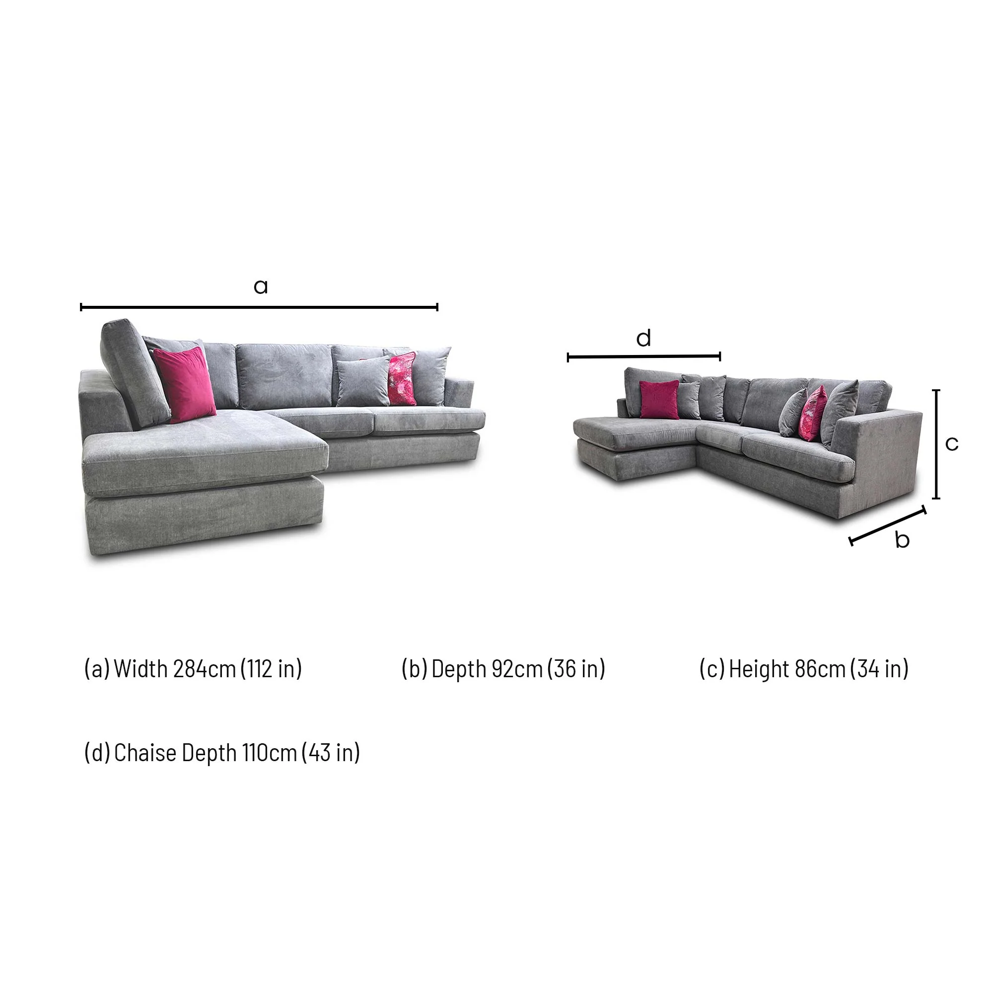 'Stratus' Graphite Gracelands Fabric Left Hand Facing Open End Chaise Corner Sofa - Image 7