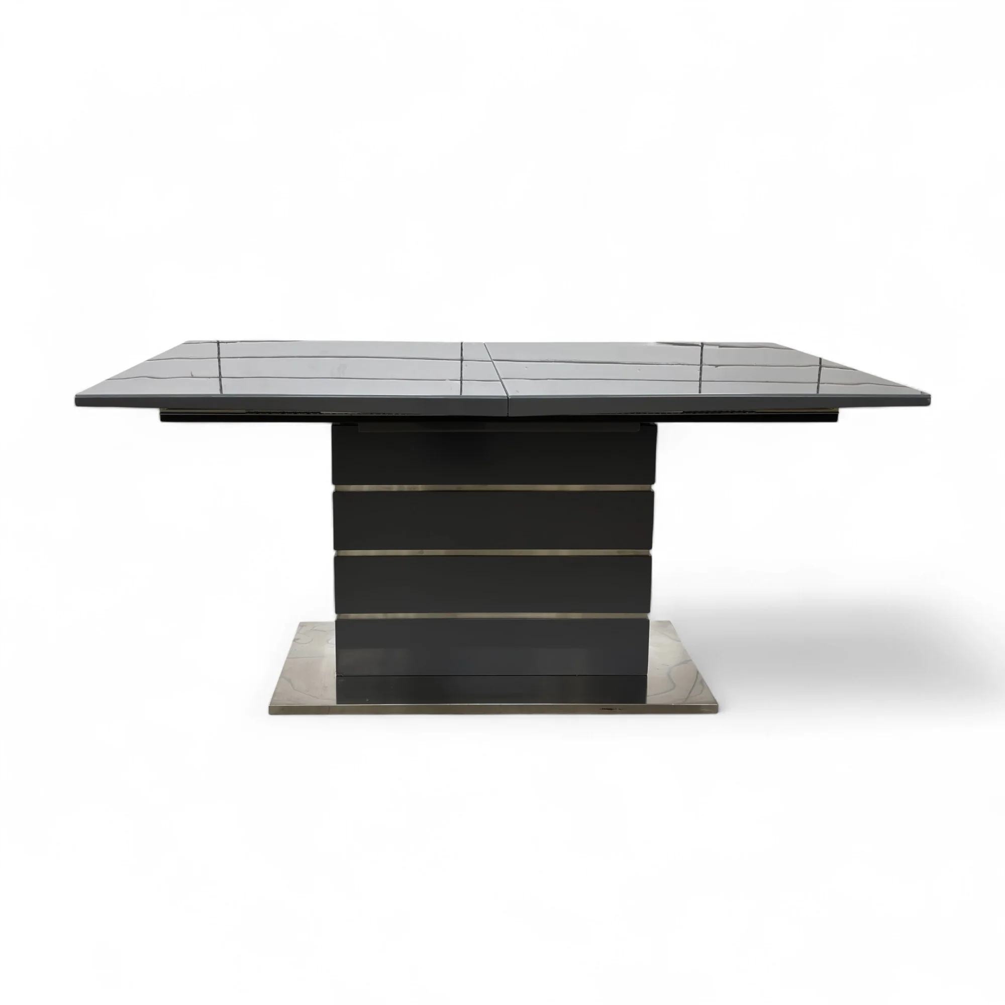‘Tokyo’ High-gloss Grey Tempered Glass 160cm Large Extending Dining Table - Image 3