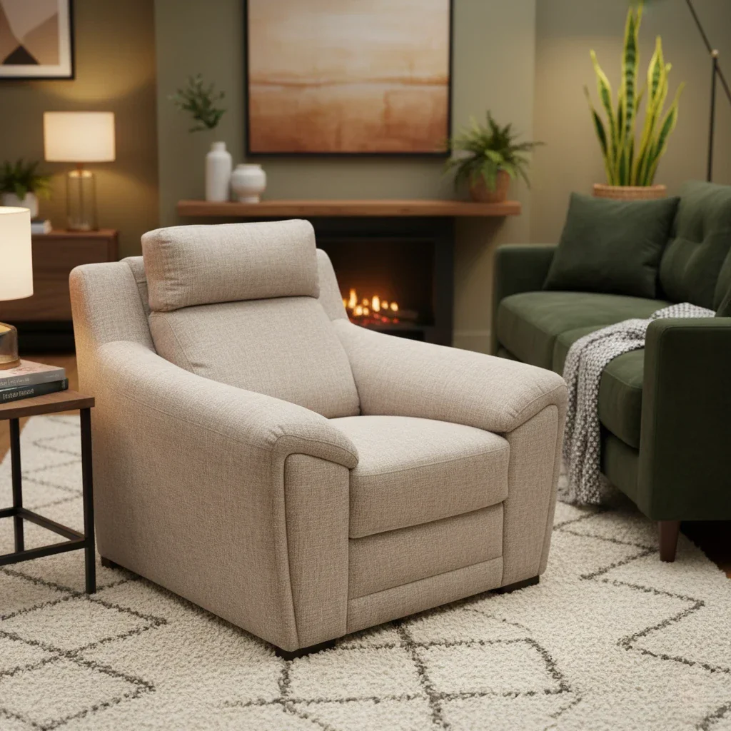 'Tosca' Oatmeal Tight Weave Fabric Armchair - Image 2