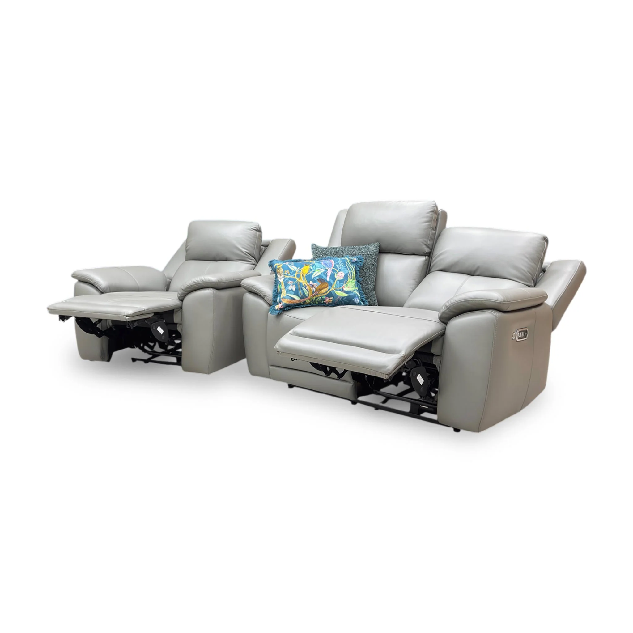 ‘Utah’ Natural Ash Grey La-4825 Leather 2 Seater Power Recliner Sofa with Power Headrests, Power Lumbar and Heated Seats + Power Chair with Heated Seat - Image 4