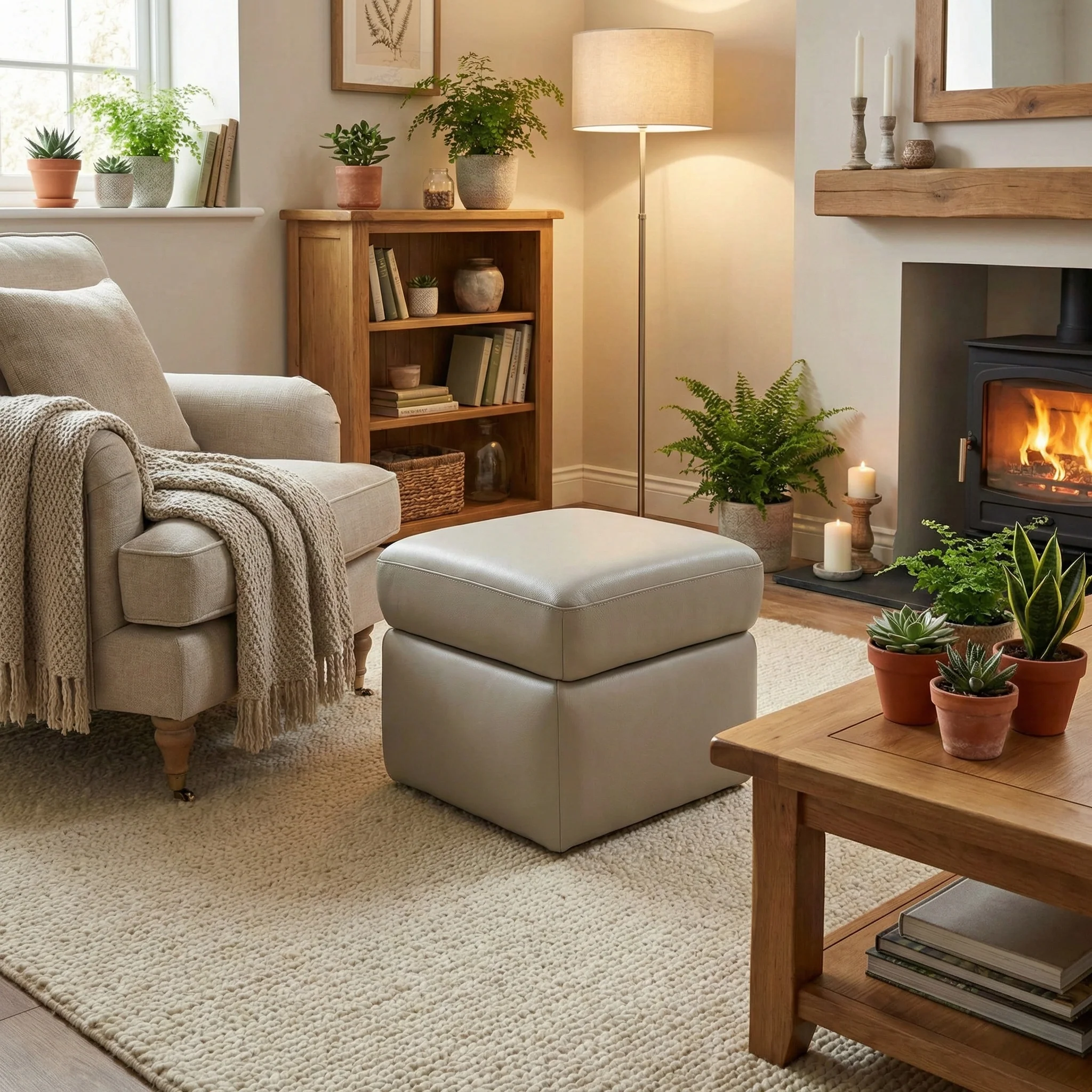 'Utah' Sand Le-9303 Small Leather Storage Footstool - Image 2