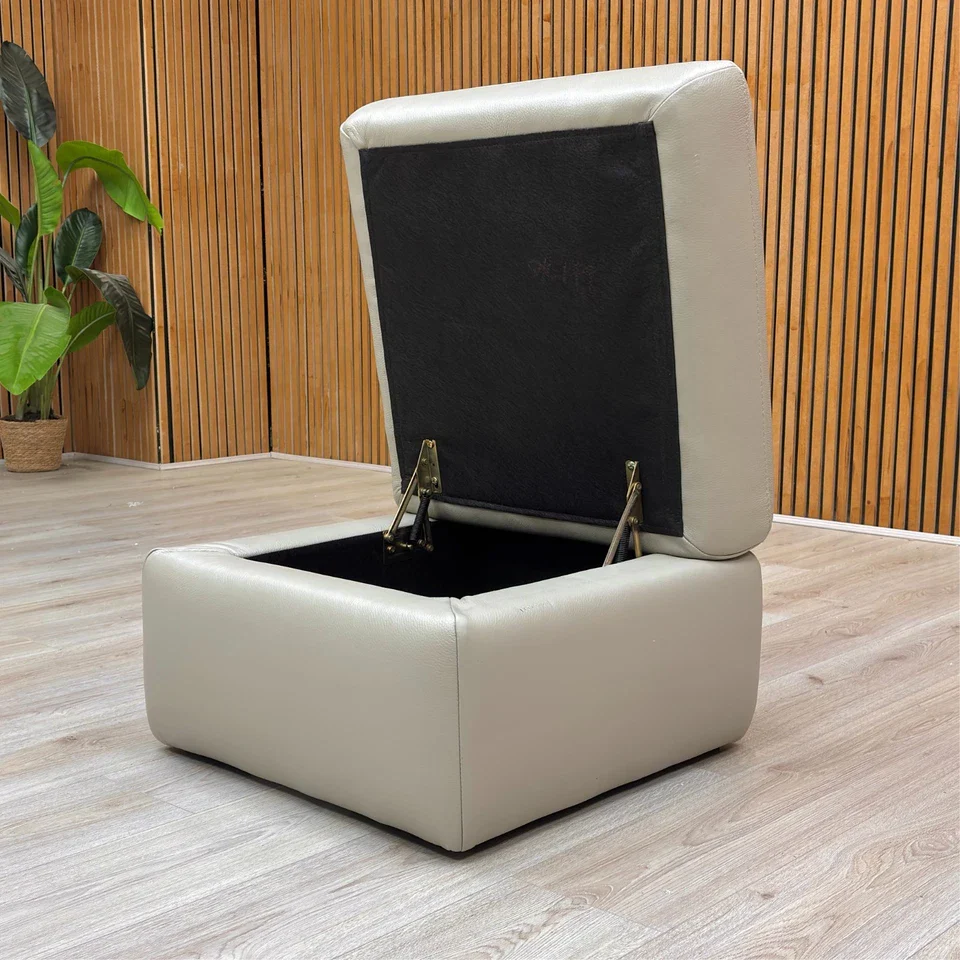 'Utah' Sand Le-9303 Small Leather Storage Footstool - Image 3