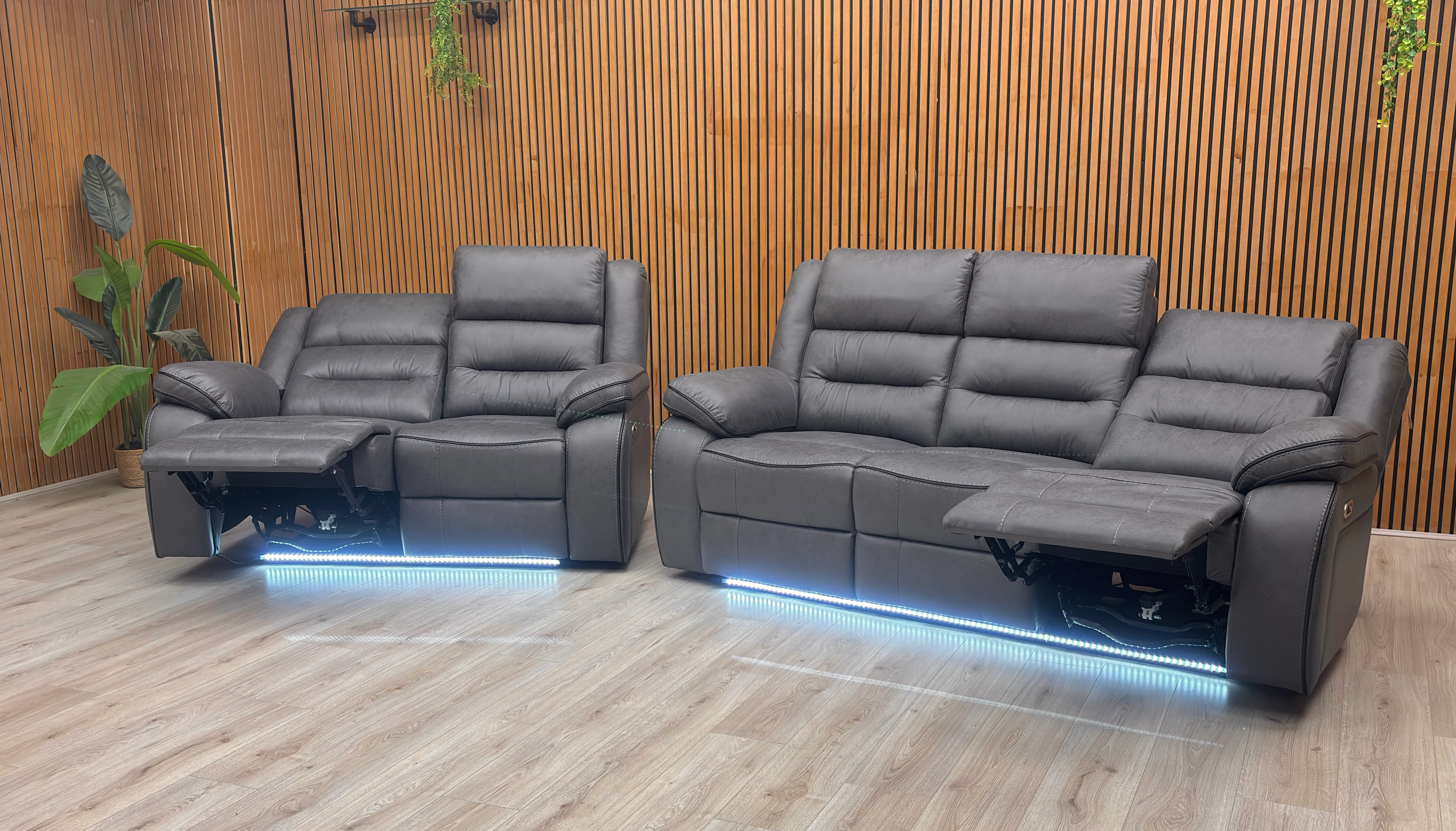 ‘Vegas’ Charcoal Grey Microfibre 3 + 2 Power Recliner Sofa Set with LED Lights - Image 3