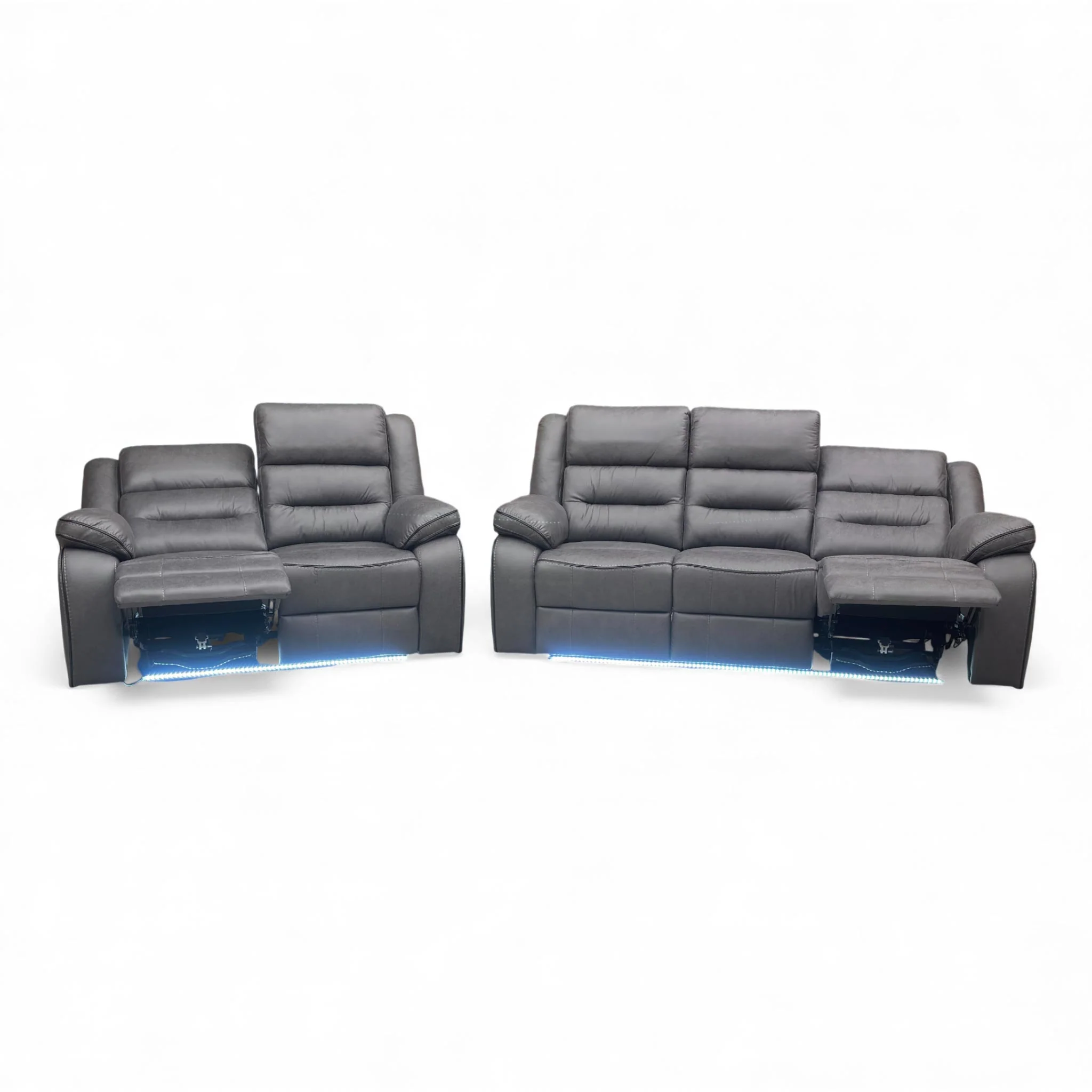 ‘Vegas’ Charcoal Grey Microfibre 3 + 2 Power Recliner Sofa Set with LED Lights - Image 4
