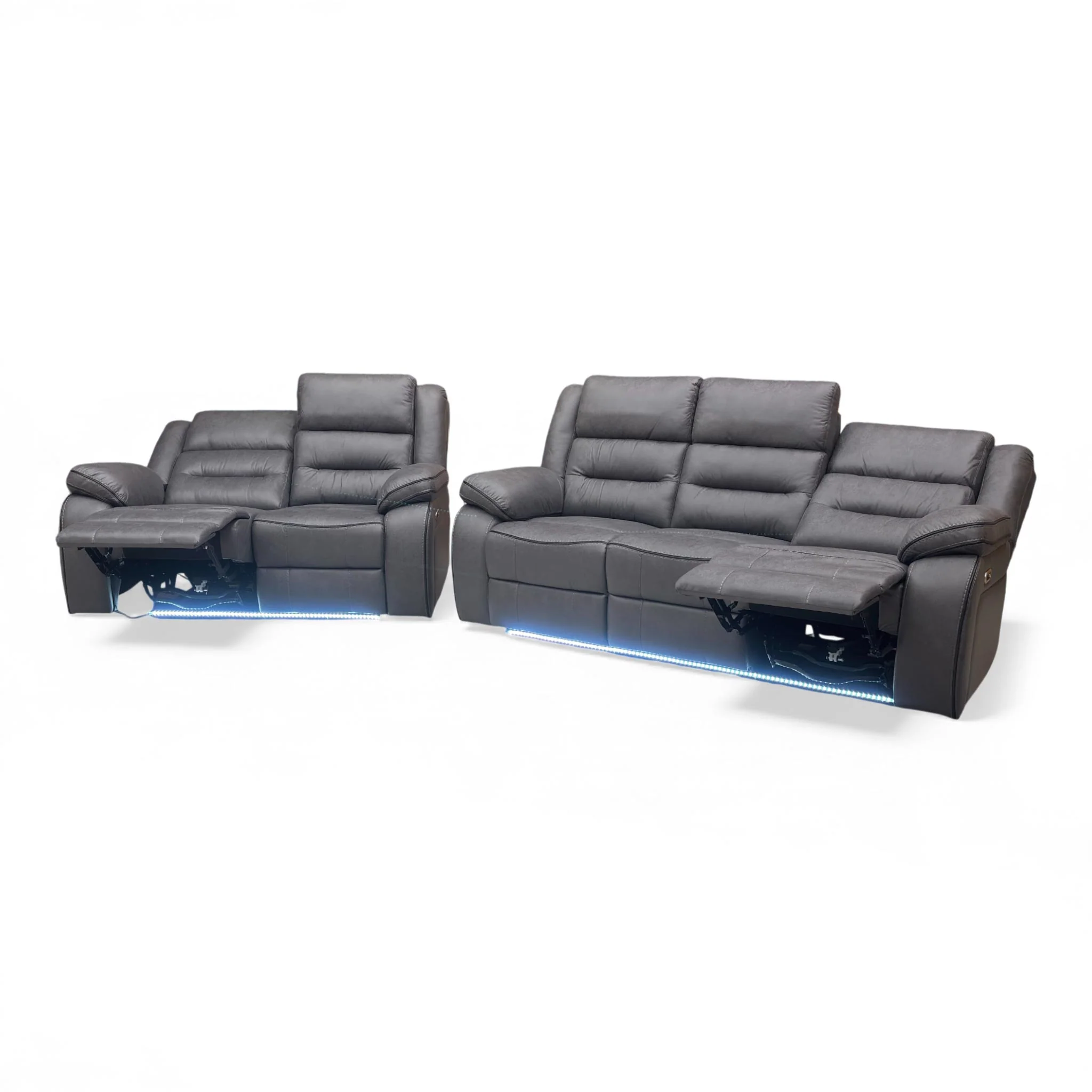 ‘Vegas’ Charcoal Grey Microfibre 3 + 2 Power Recliner Sofa Set with LED Lights - Image 5