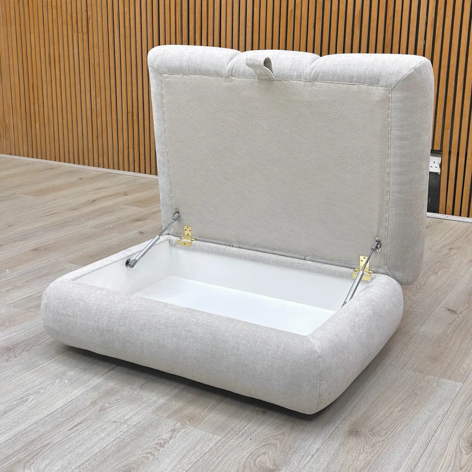 ‘Waldorf' Soft Chenille Taupe All Over Storage Footstool - Image 3