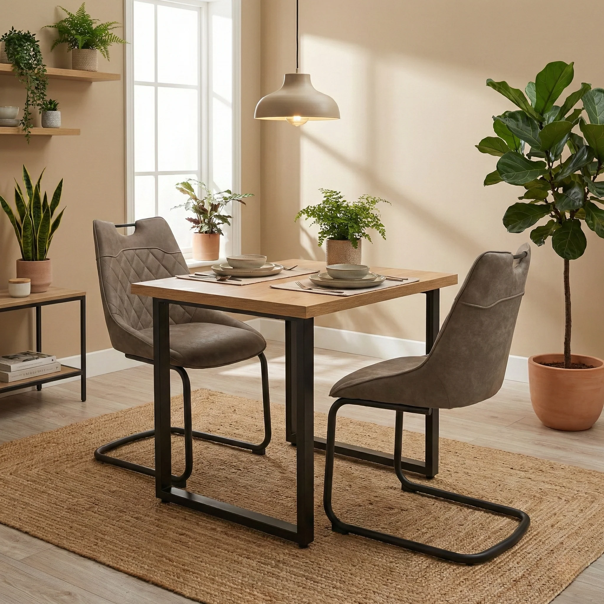 ‘Warrior’ Taupe Fabric Cantilever Dining Chairs Set of 2 - Image 2