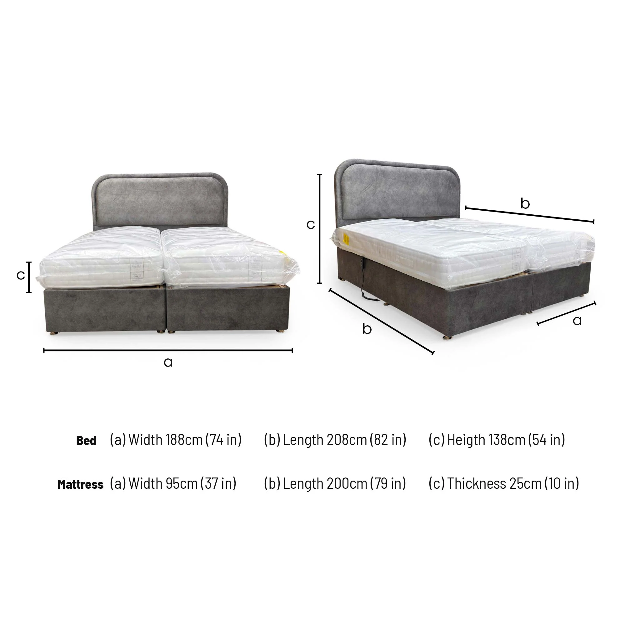‘Warwick’ Dapple Mink Velvet Floor Standing Headboard + Adjustable Electric Bed - Super King - Image 13