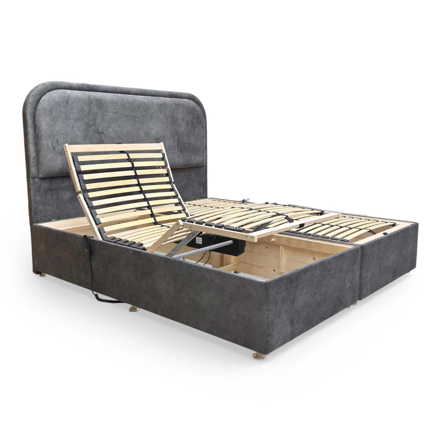 ‘Warwick’ Dapple Mink Velvet Floor Standing Headboard + Adjustable Electric Bed - Super King - Image 8