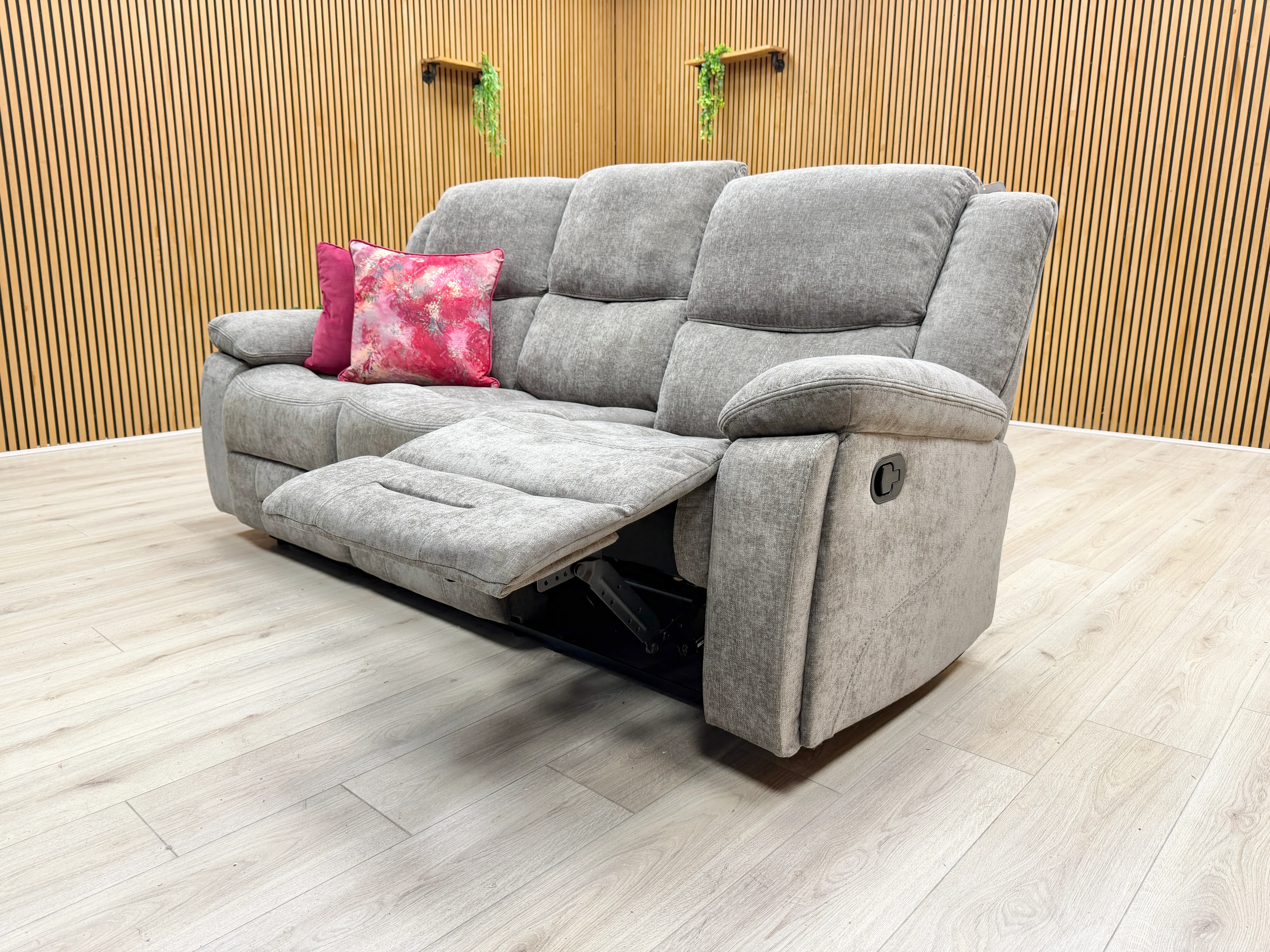 'Weston' Mocha Tight Weave Fabric 3 Seater Manual Recliner Sofa with Drop Down Cup Holders - Image 3