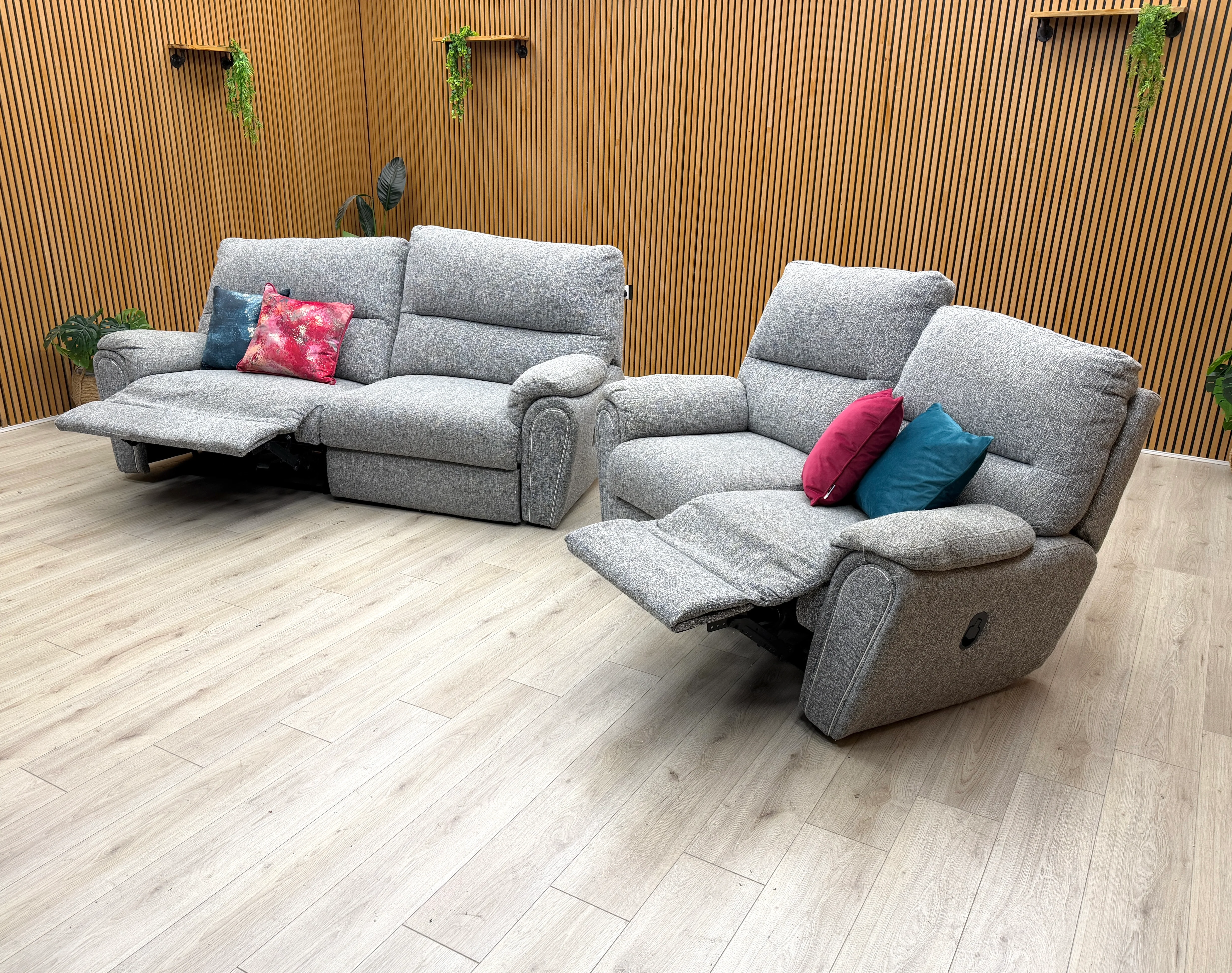 ‘Willow’ Grey Fabric Power Recliner 3 Seater + Manual Recliner 2 Seater Sofa Set - Image 3